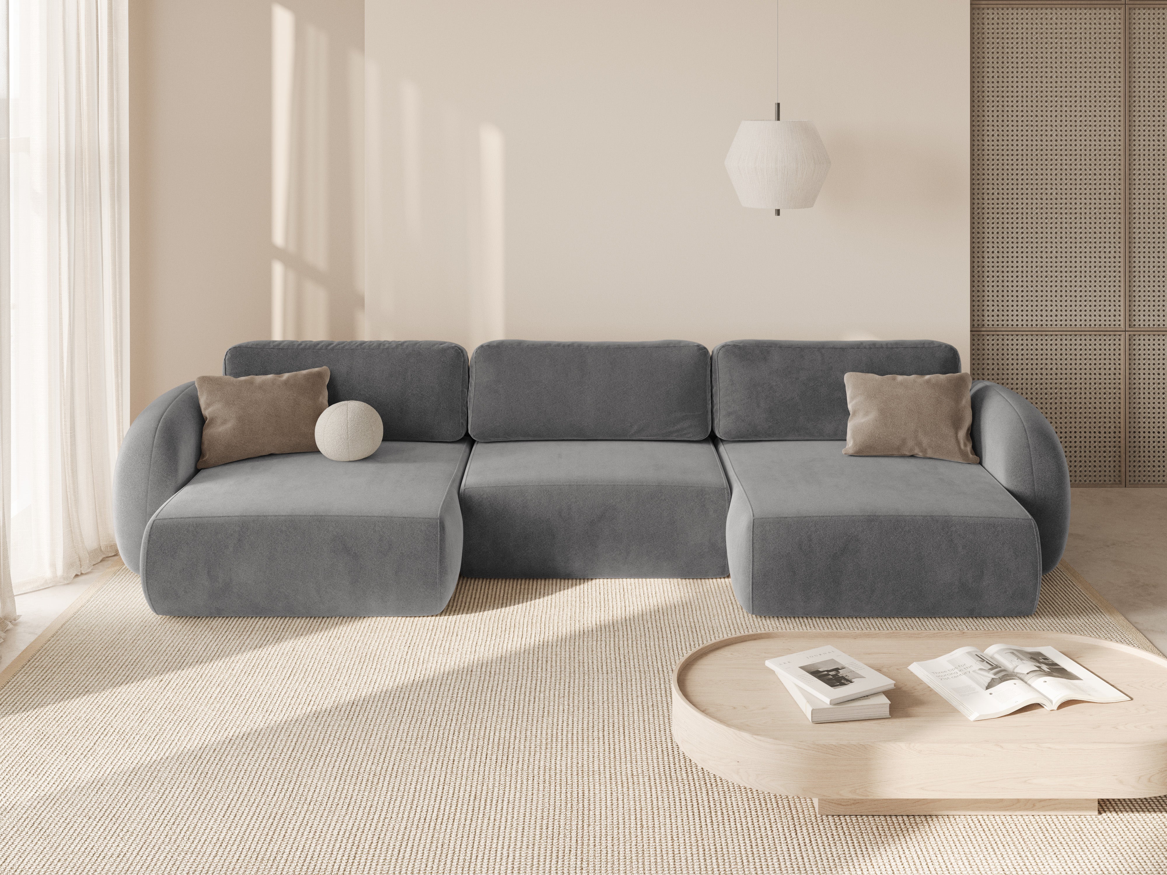 Sofa panoramiczna aksamitna z funkcją spania 5-osobowa TONALE ciemnoszary