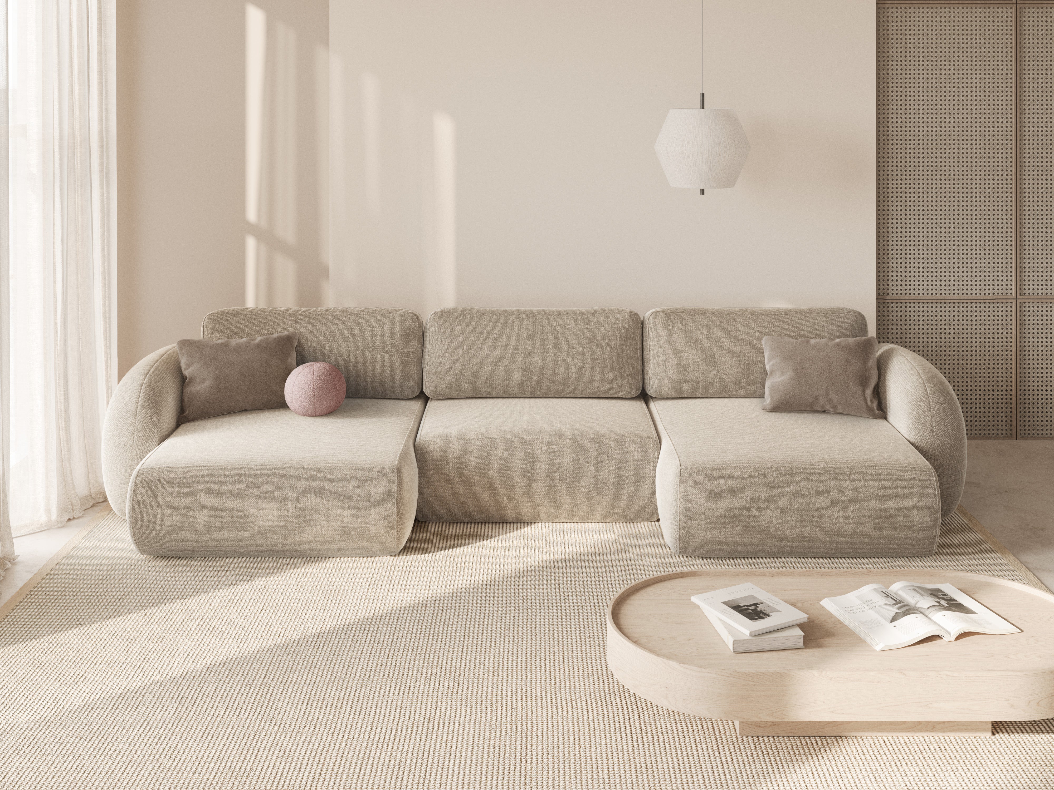 Sofa panoramiczna z funkcją spania 5-osobowa TONALE piaskowy