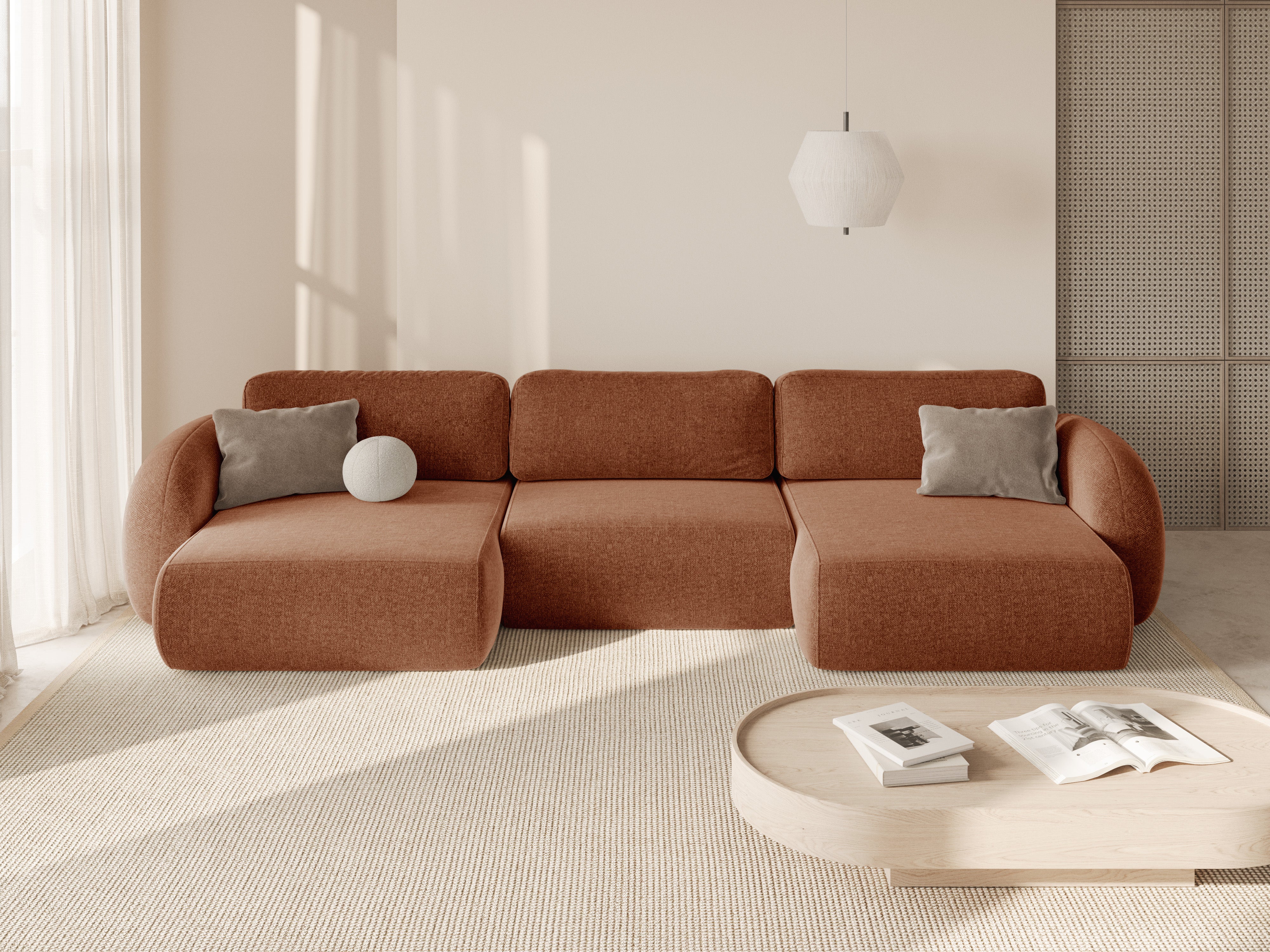 Sofa panoramiczna z funkcją spania 5-osobowa TONALE ceglany
