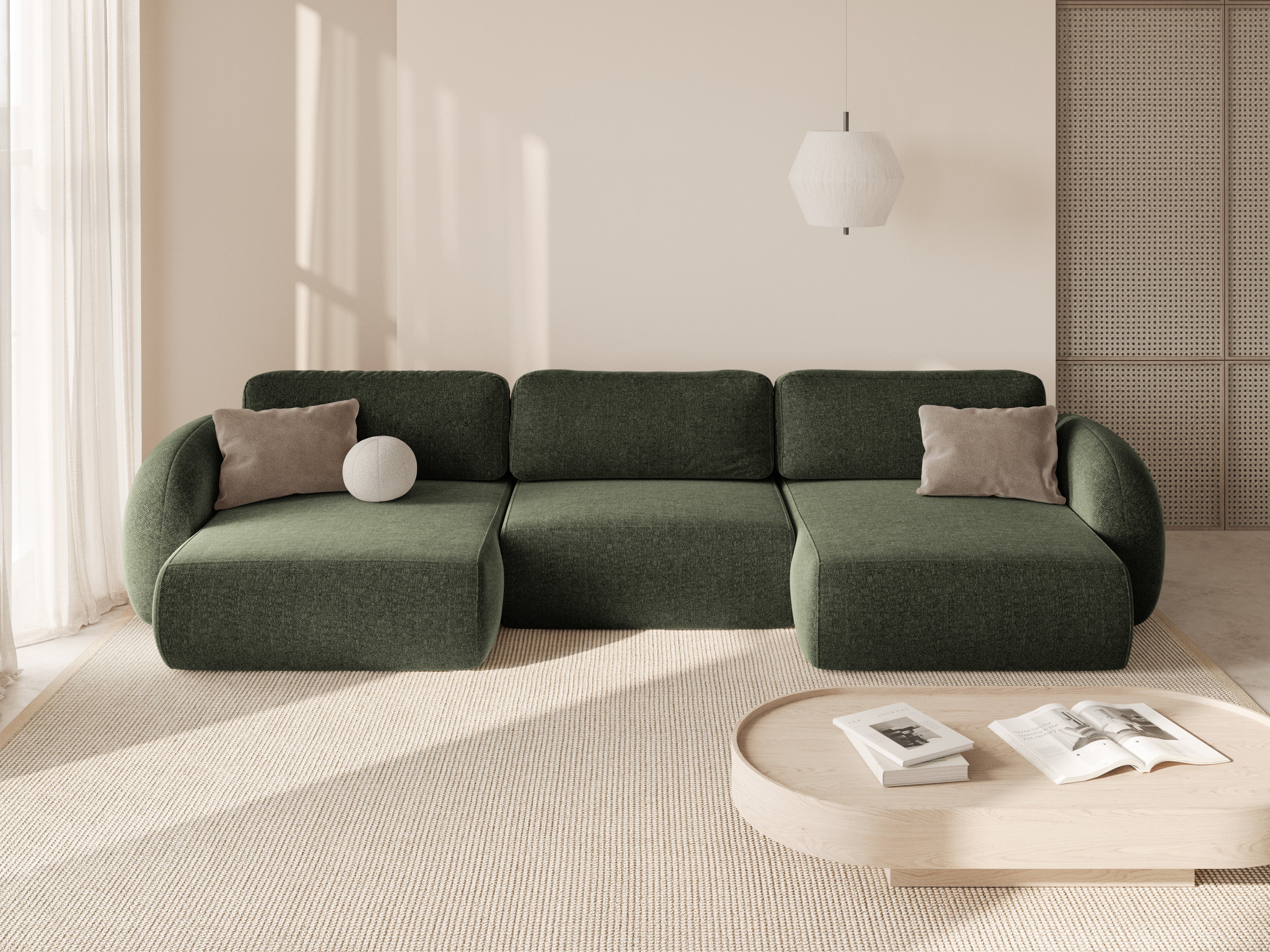 Sofa panoramiczna z funkcją spania 5-osobowa TONALE zielony
