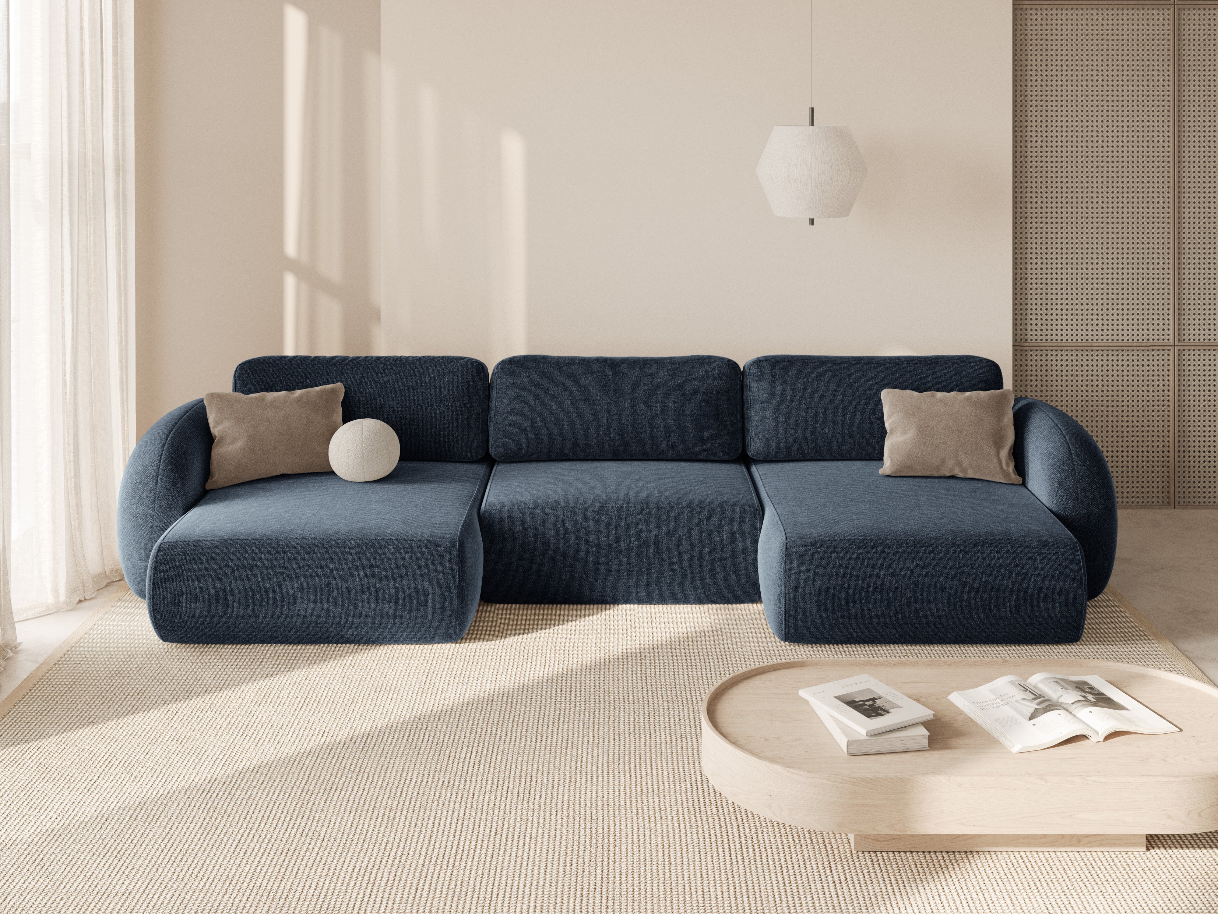 Sofa panoramiczna z funkcją spania 5-osobowa TONALE granatowy