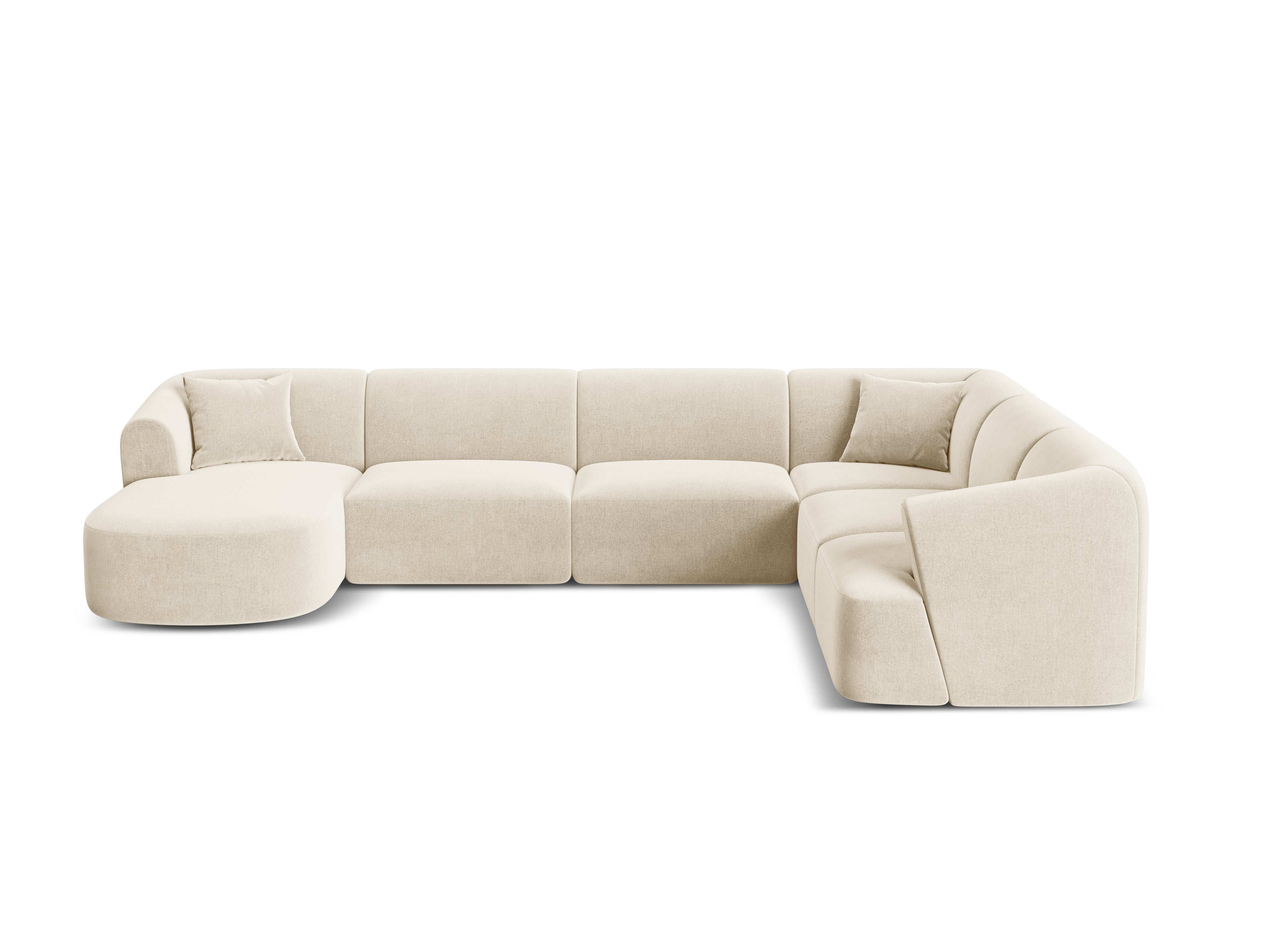 Right-facing velvet panoramic corner sofa for 7 people CAMPI light beige