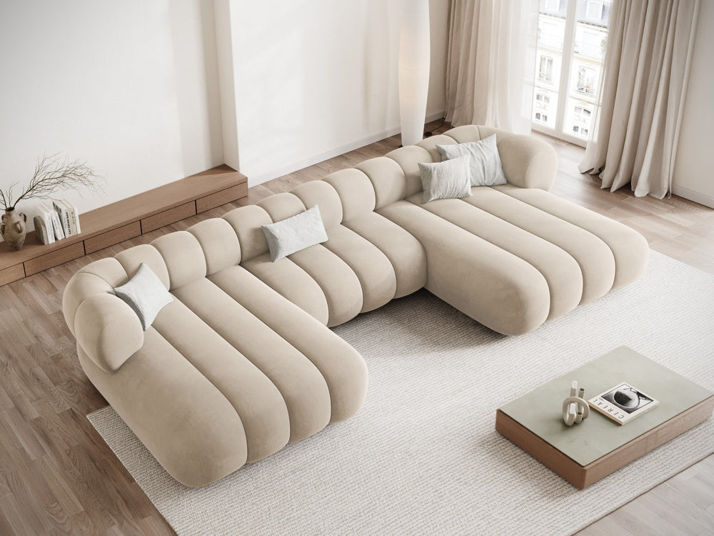 Sofa panoramiczna aksamitna 6-osobowa KOGE beżowy