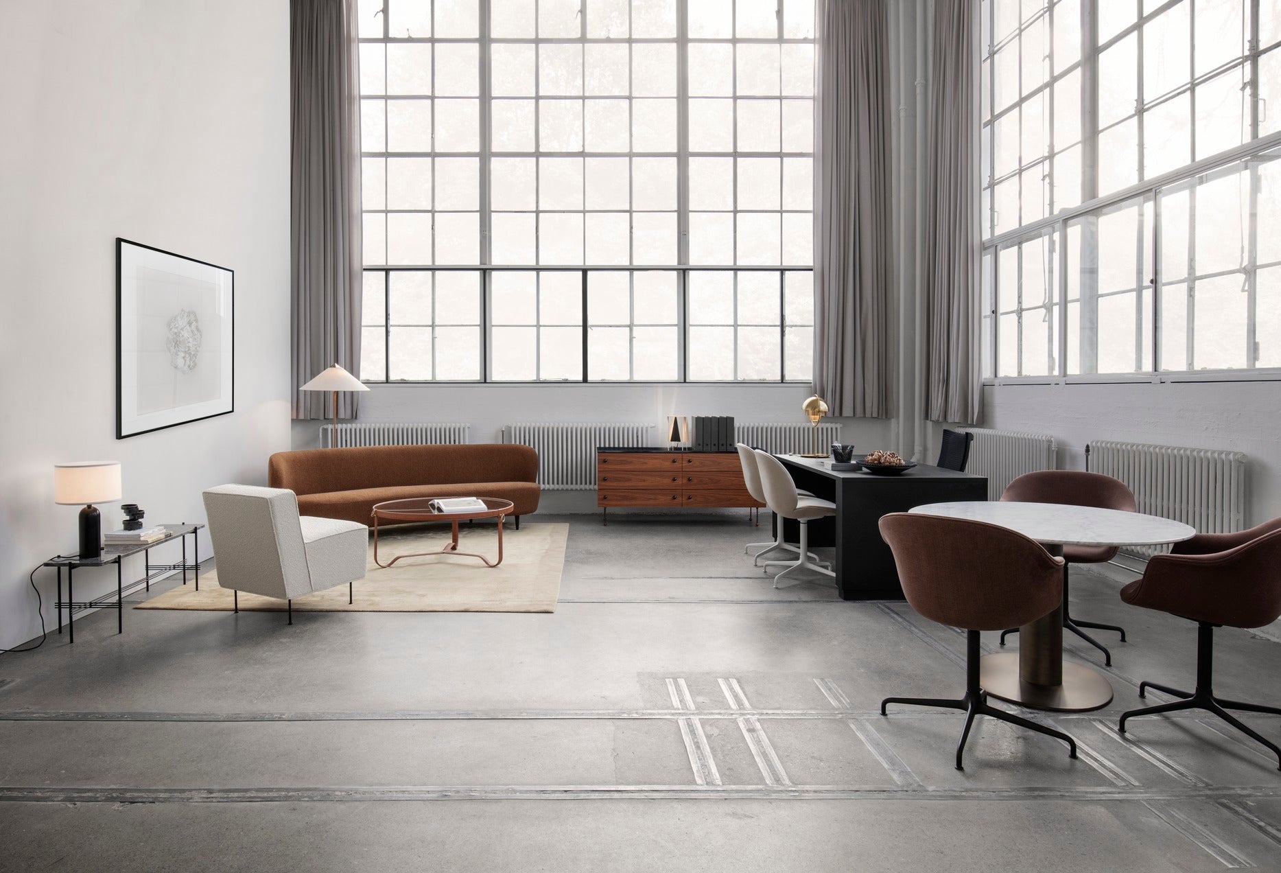 STAY upholstered sofa with walnut base