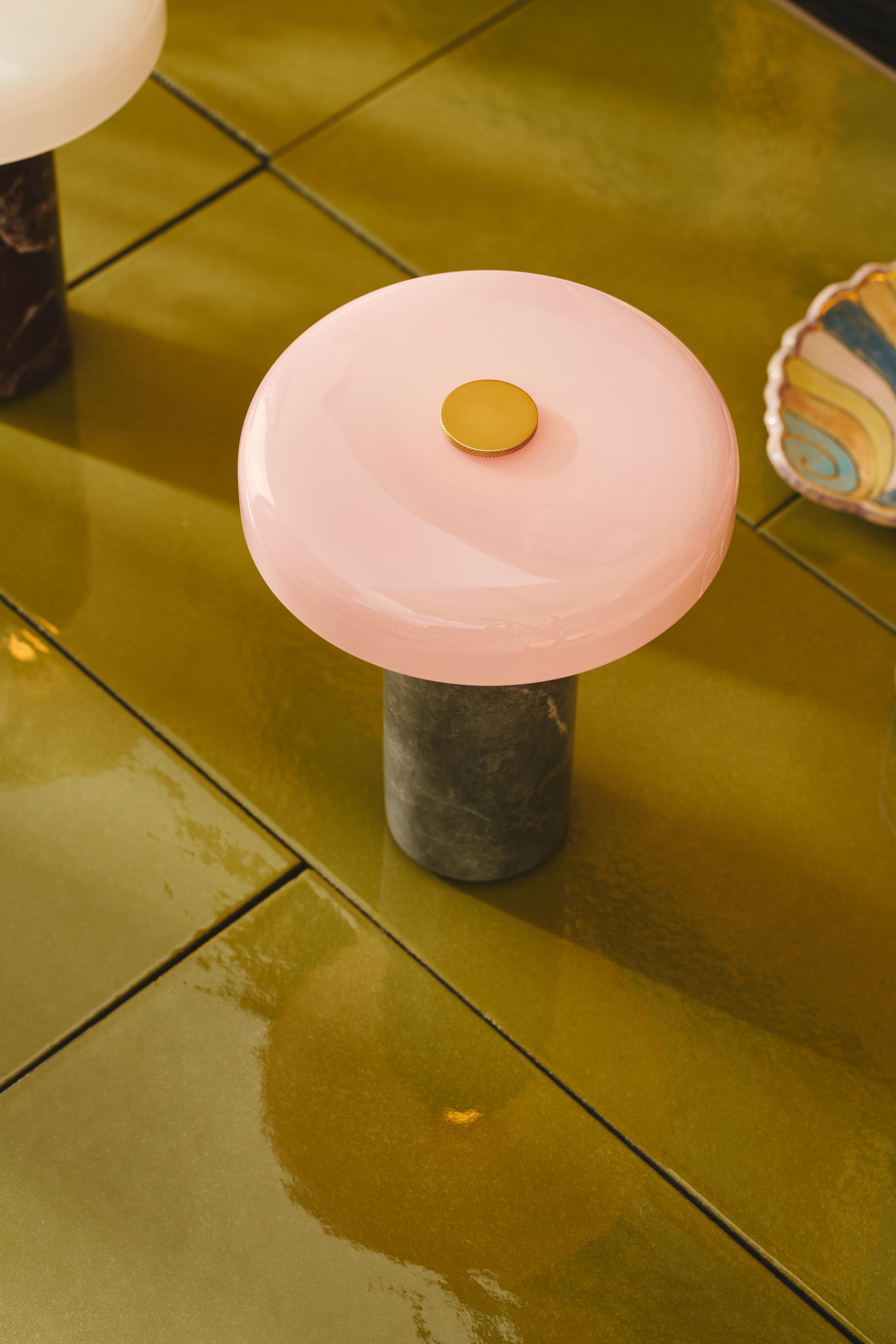 Portable lamp TRIP silver marble with pink glass