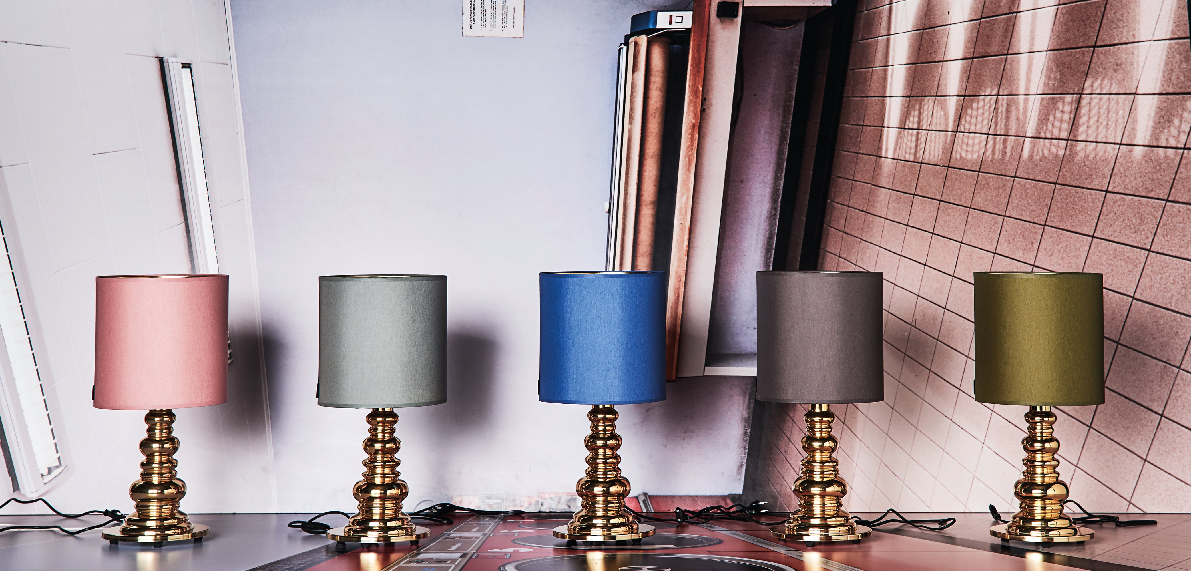 Lampa stołowa PUNK DELUXE niebieski ze złotą podstawą