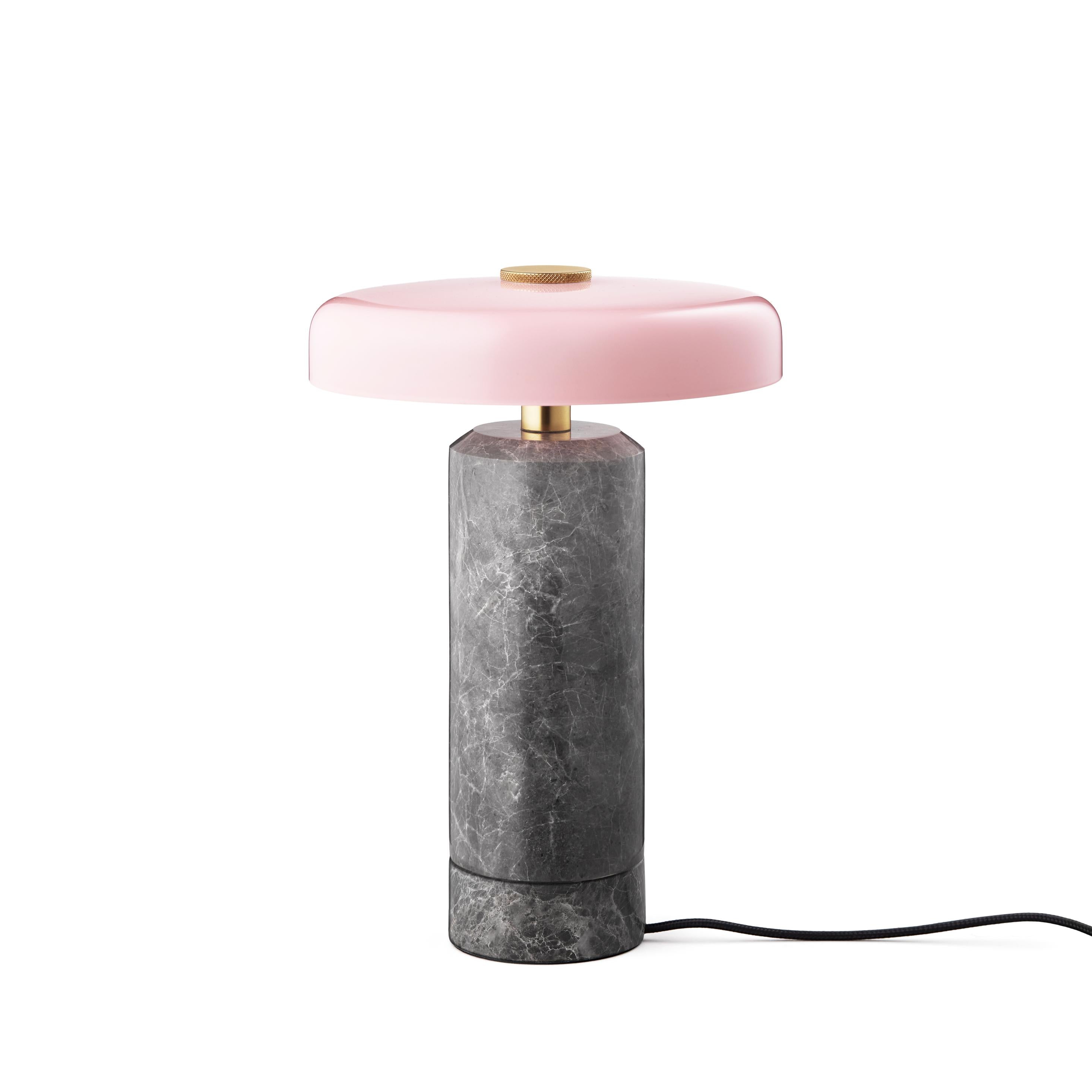 Portable lamp TRIP silver marble with pink glass