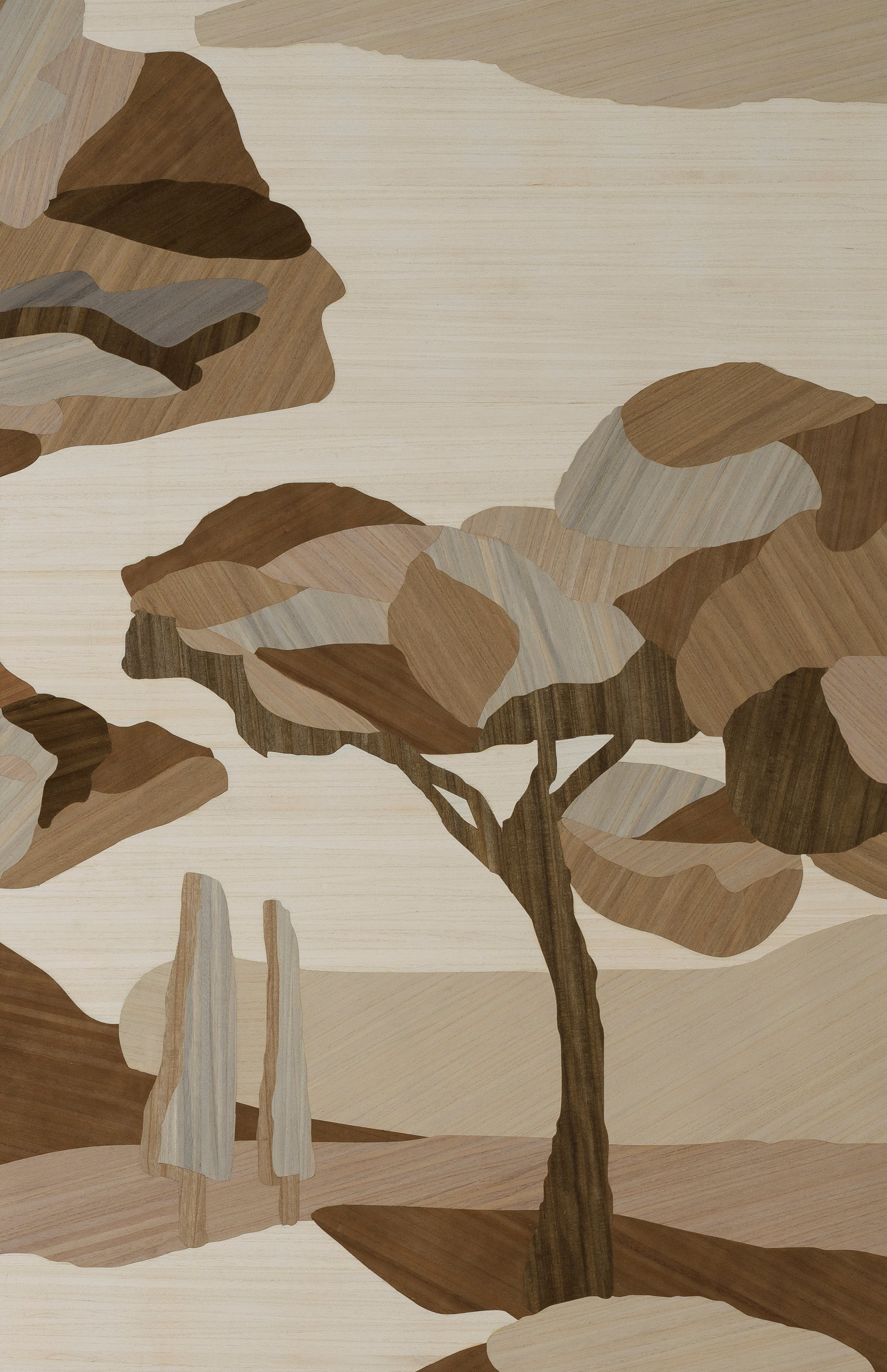 Wandbild z forniru UNTER DEM PLATANENBAUM braun