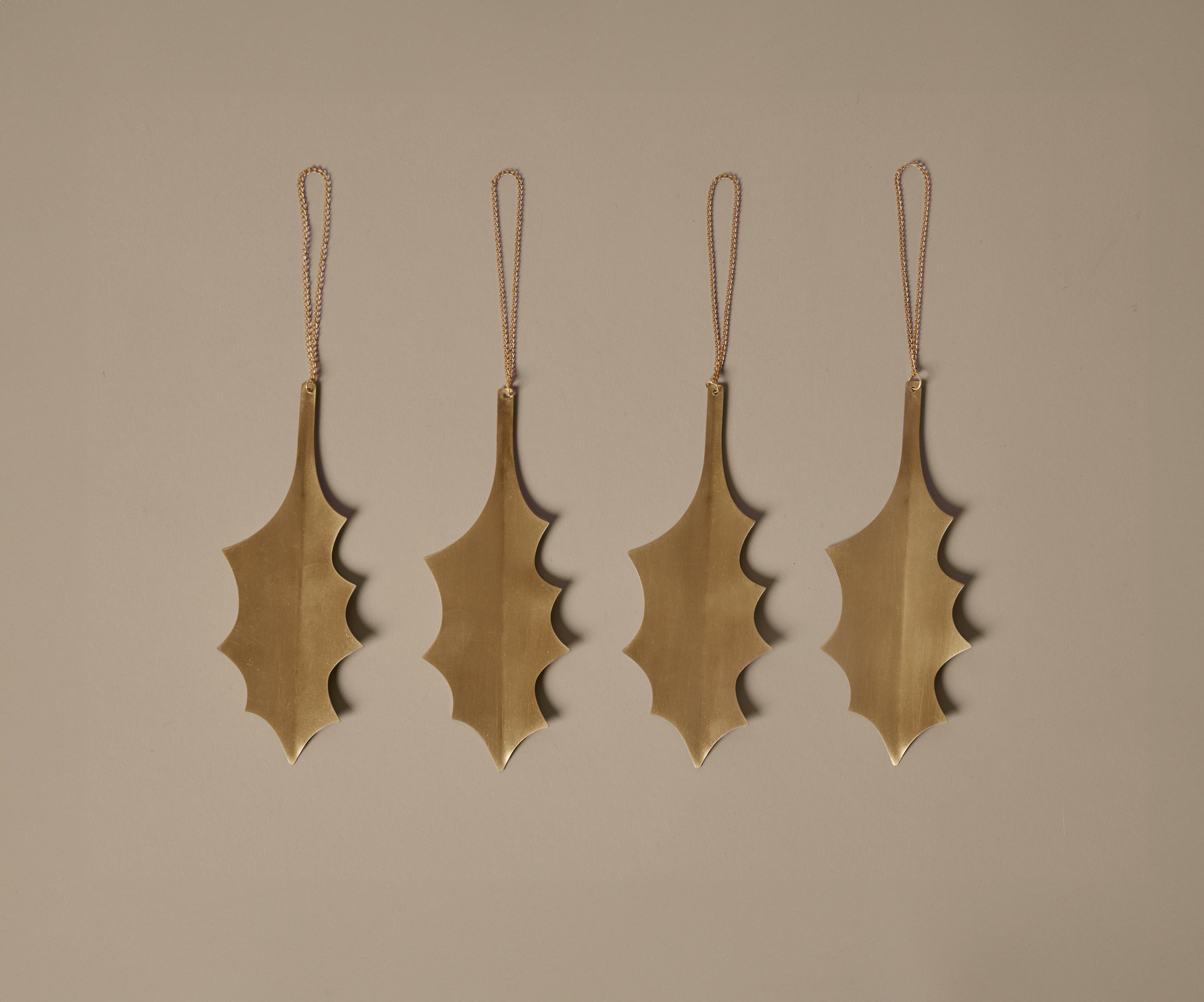 Dekorationsset für den Weihnachtsbaum HOLLY LEAF aus Messing