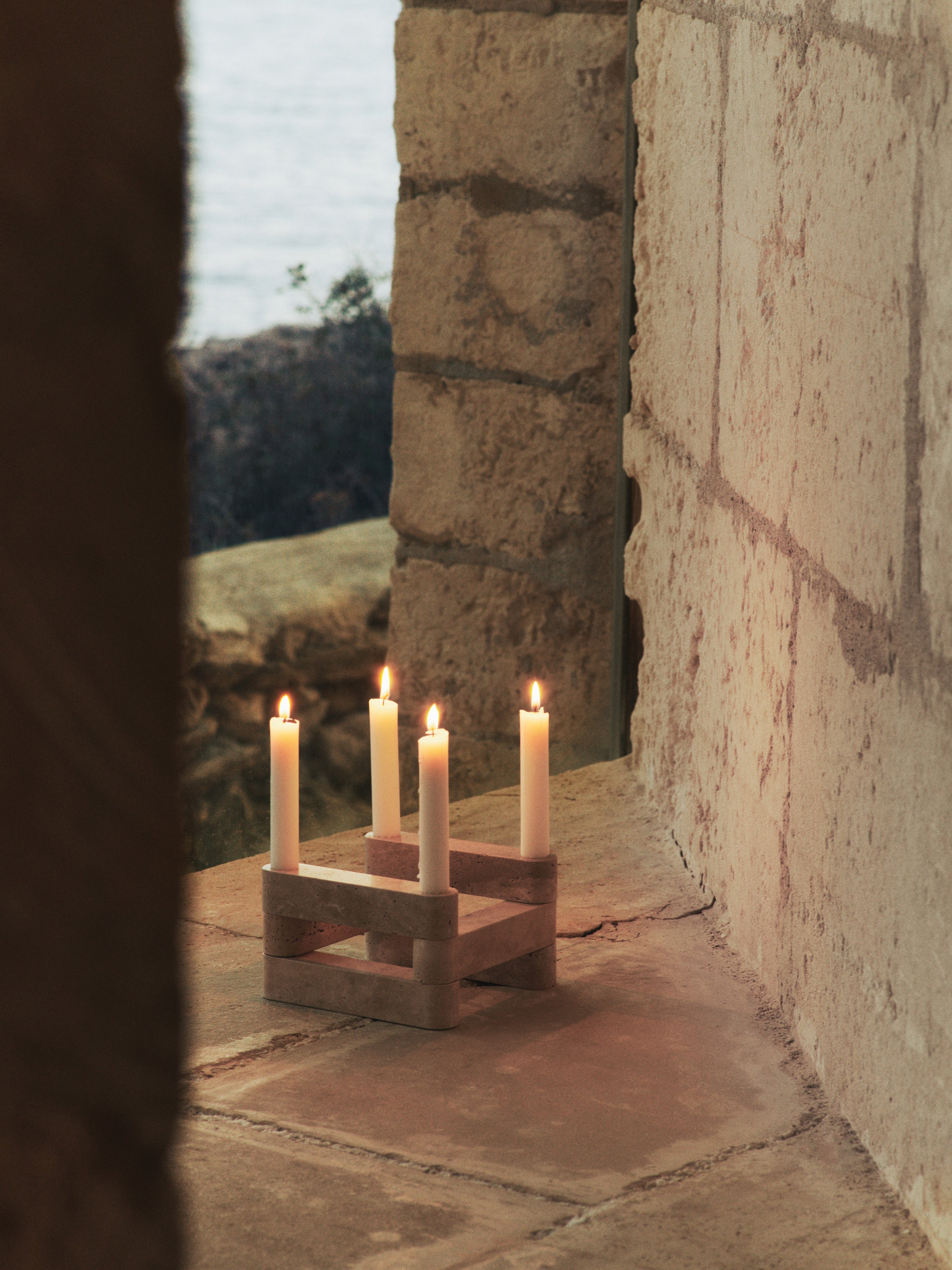 NEWEL modular candle holder travertine