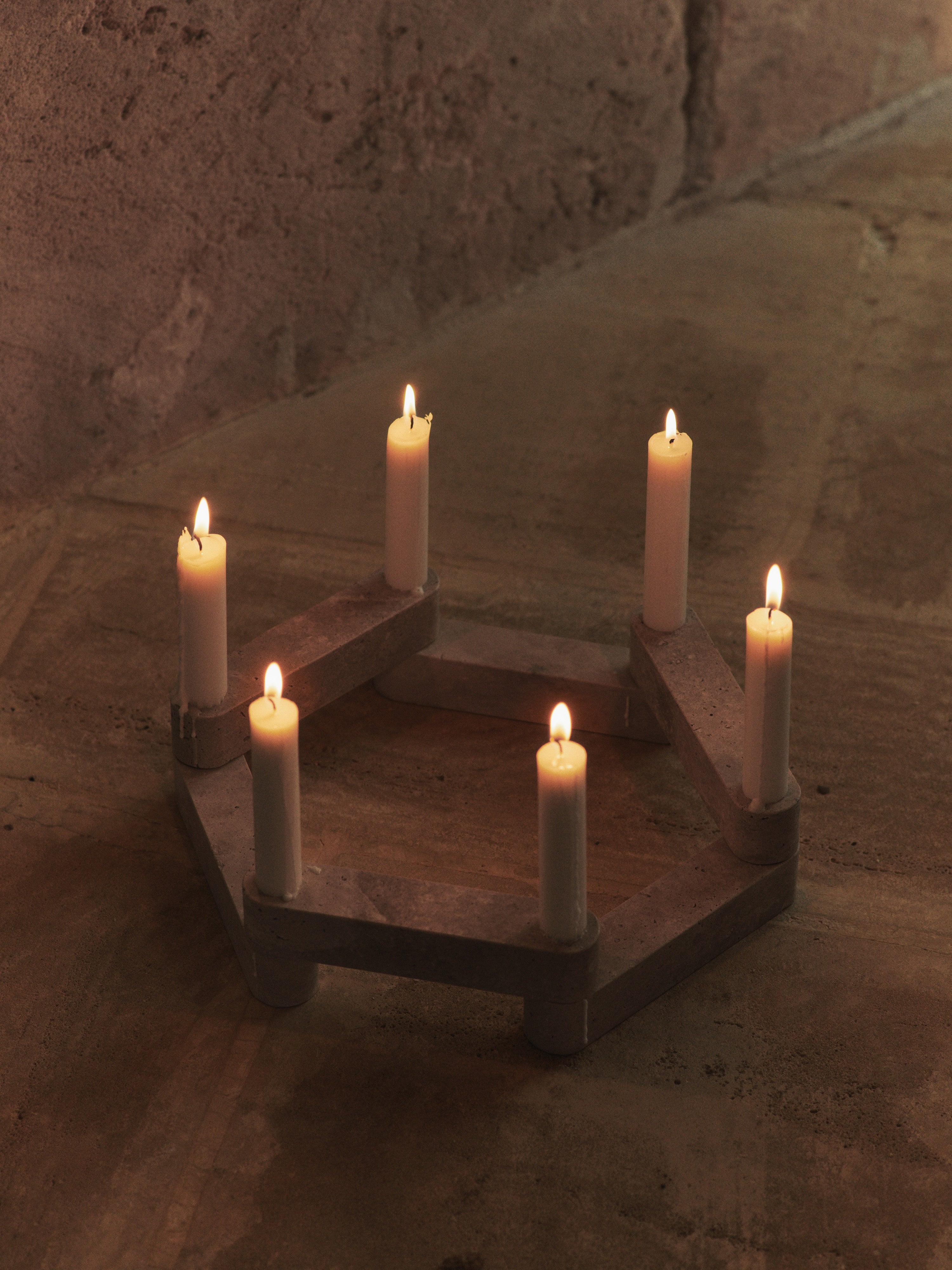 NEWEL modular candle holder travertine