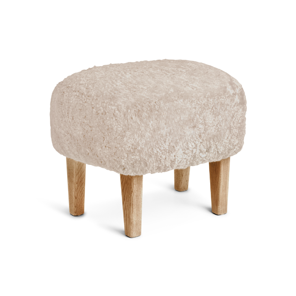 INGEBORG Footstool Sheepskin with Oak Base