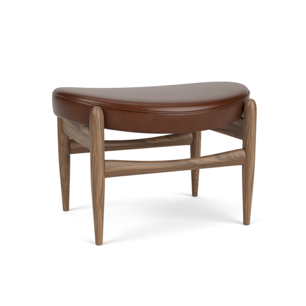 ELIZABETH footstool brown leather with walnut base