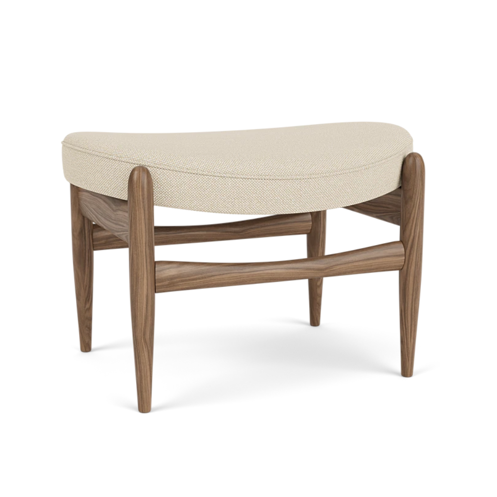 Fußhocker ELIZABETH beige mit Nussbaumfuß