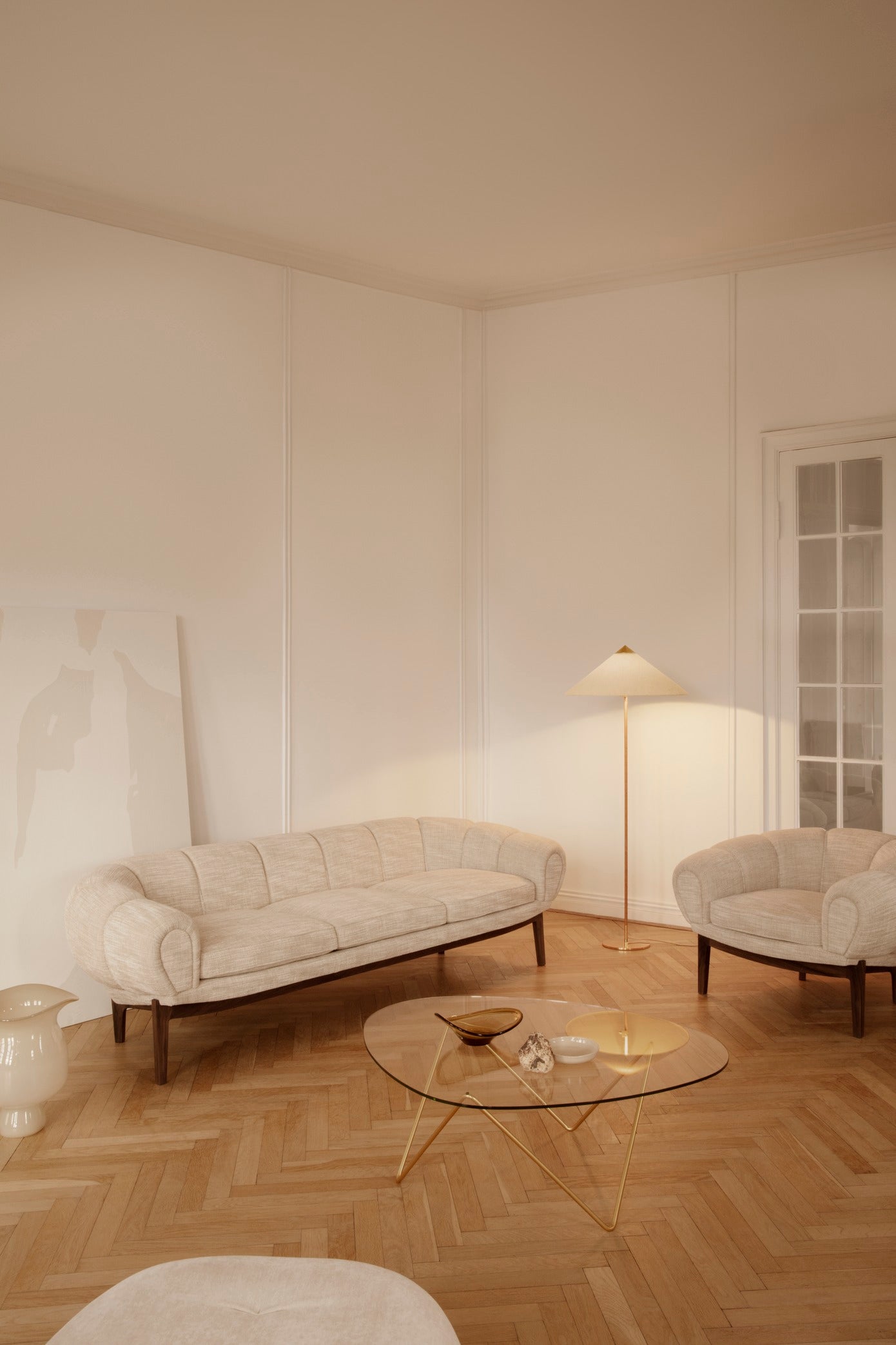 3-seater CROISSANT sofa upholstered with a walnut base