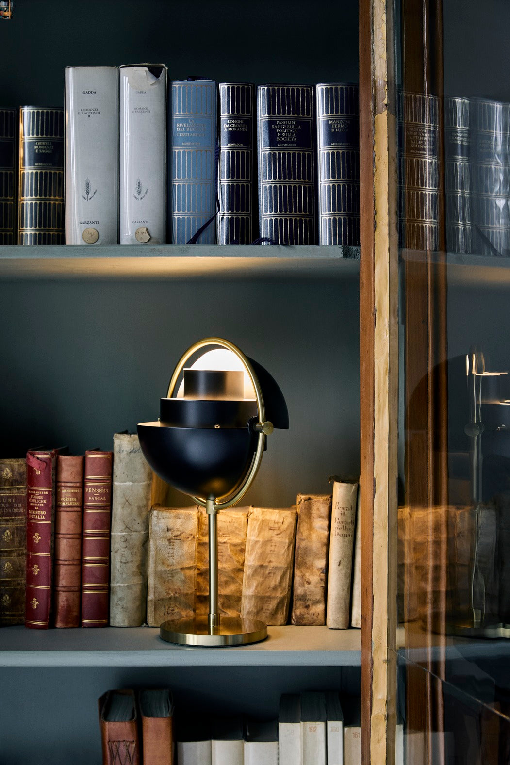 MULTI-LITE portable lamp in white with a chrome base