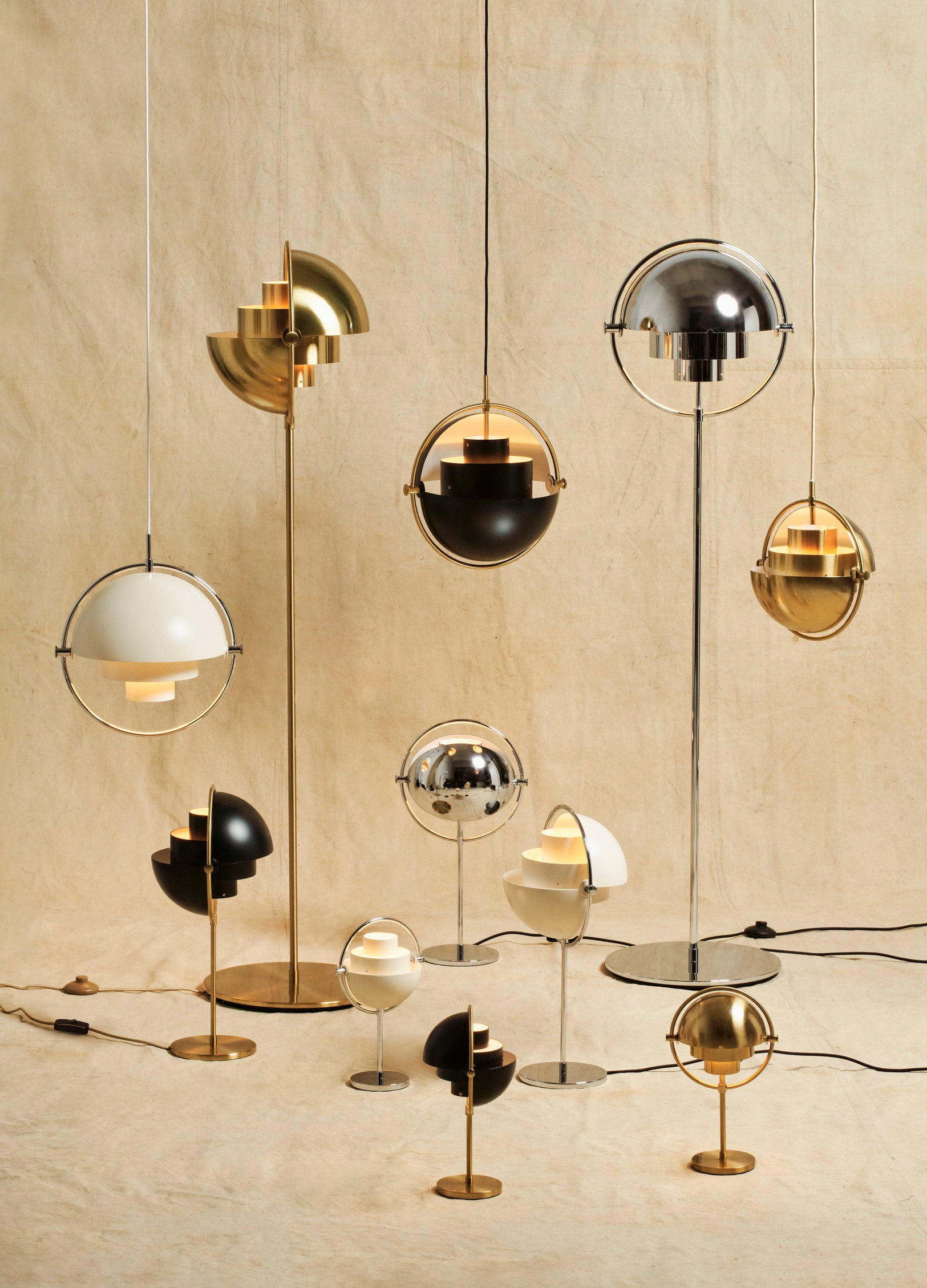 MULTI-LITE portable lamp in white with a chrome base