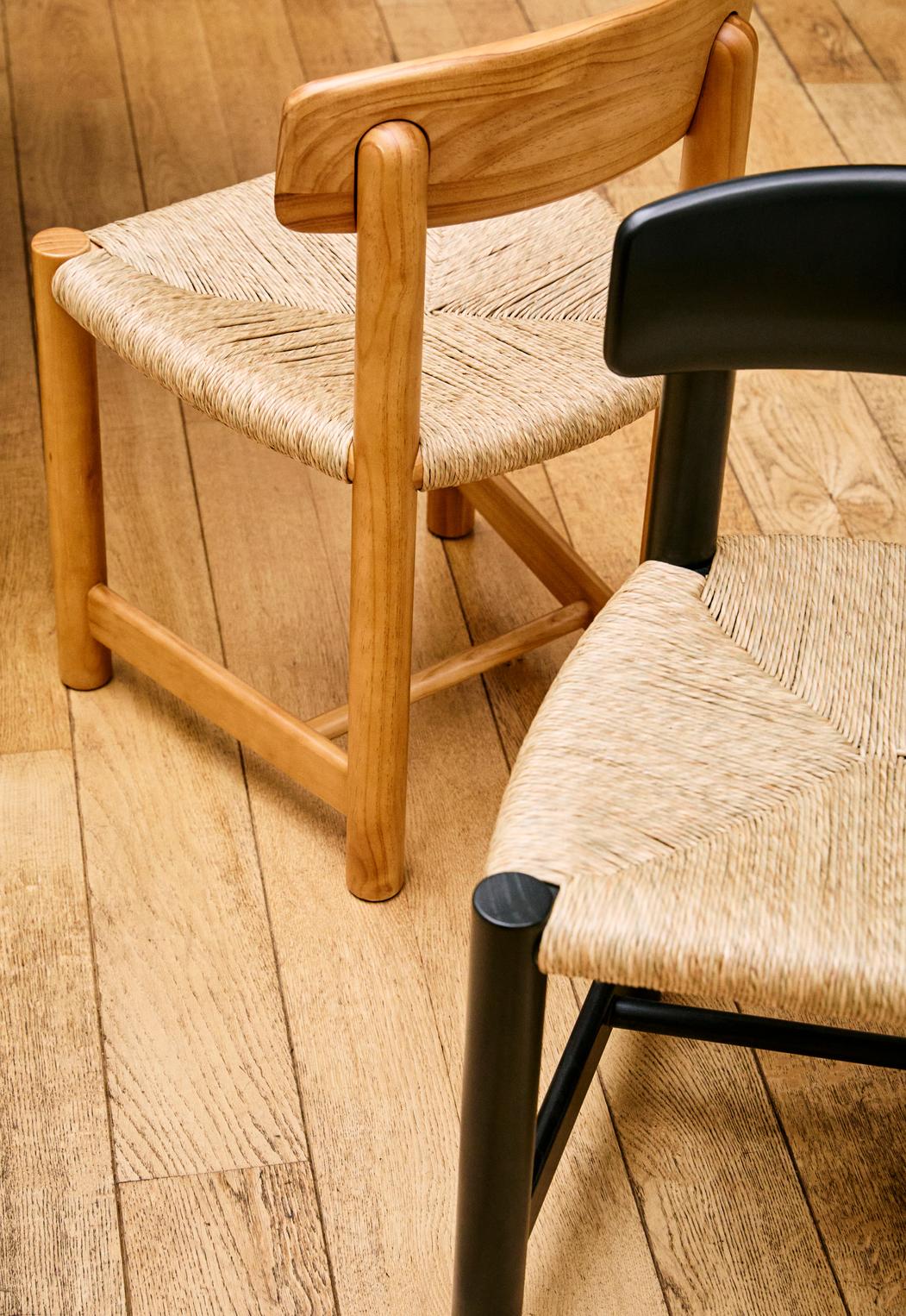 DAUMILLER chair in black pine wood with woven seat