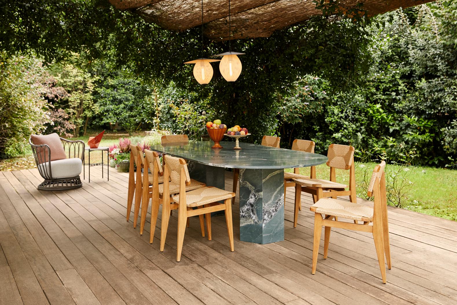 GRACE upholstered garden armchair with a black base
