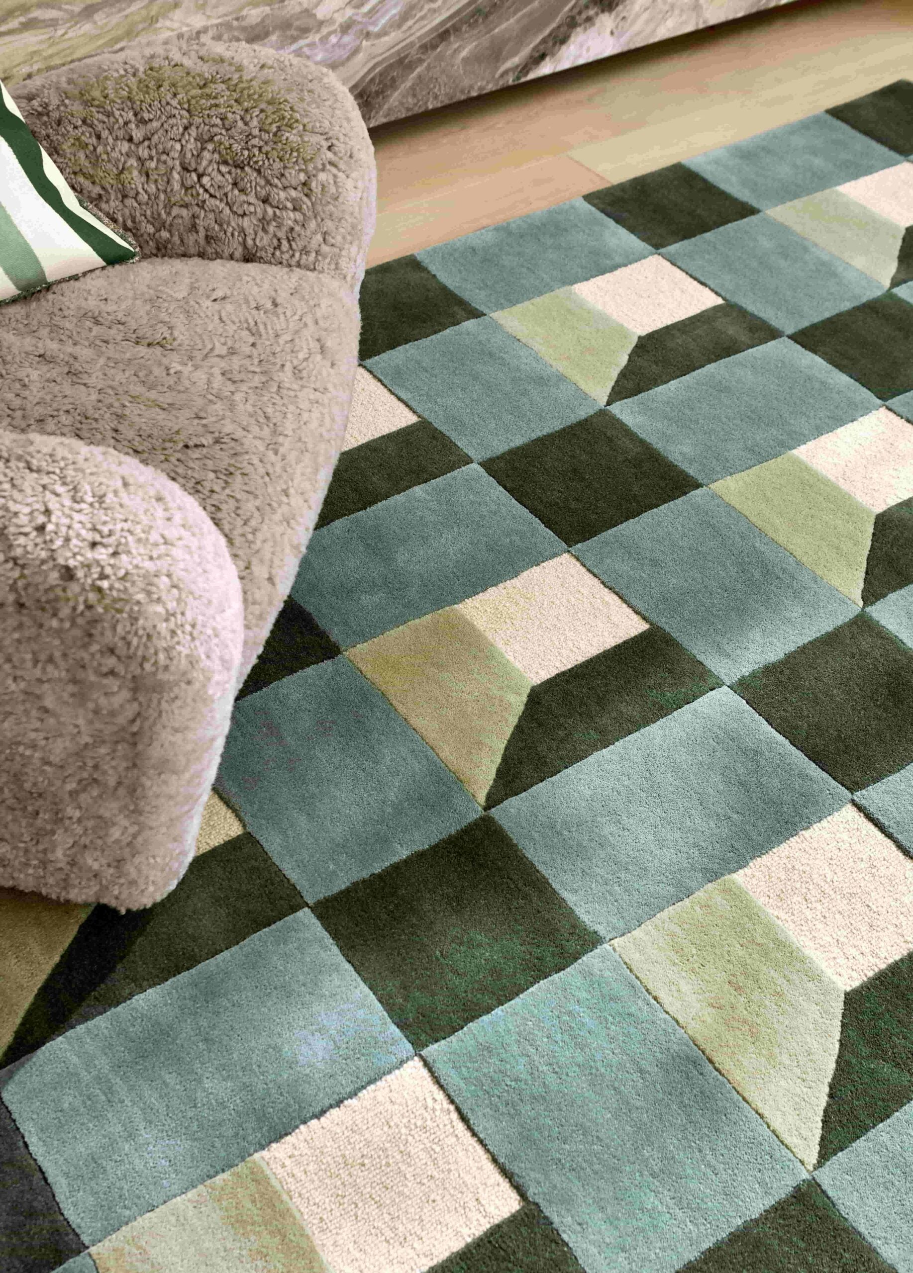 BLOCKS FERN rug in green-beige