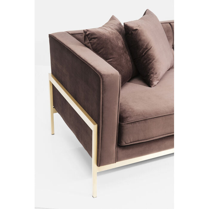 3-person chocolate brown loft sofa with a golden base
