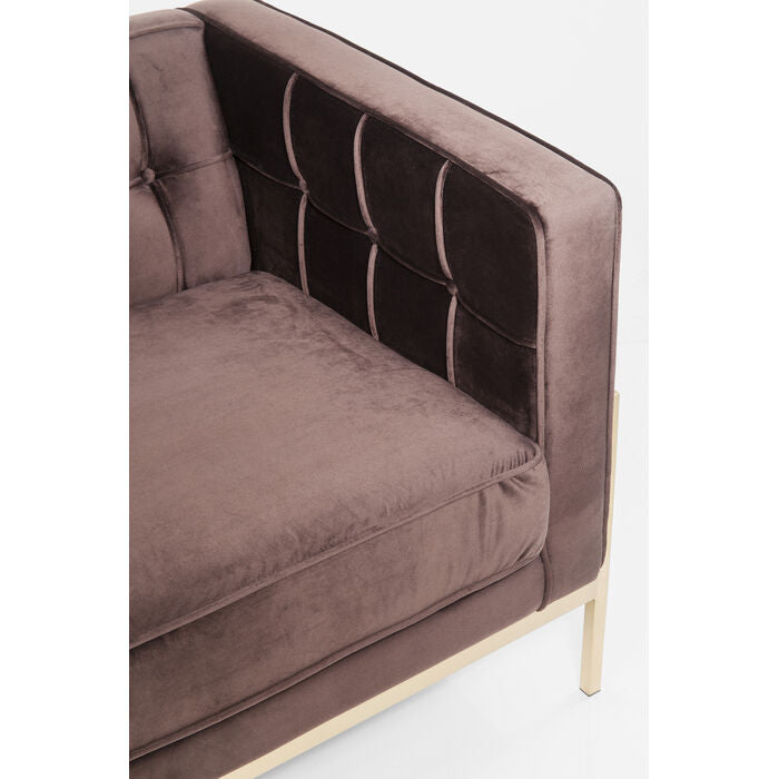 3-person chocolate brown loft sofa with a golden base