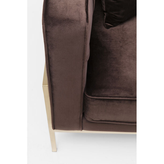 3-person chocolate brown loft sofa with a golden base