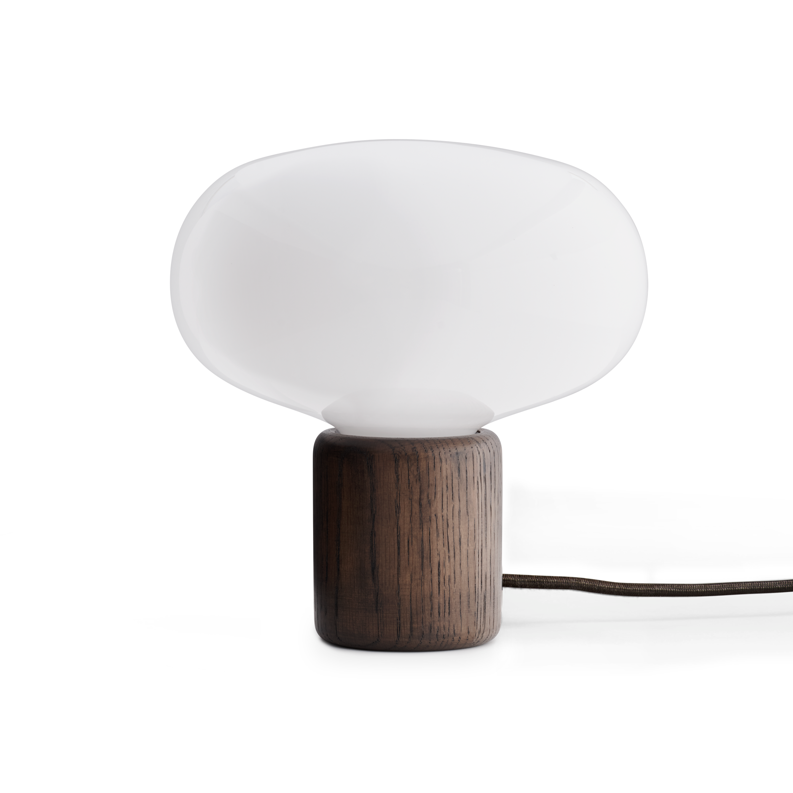 Lampa stołowa KARL-JOHAN opalizujące szkło z dymioną dębową podstawą
