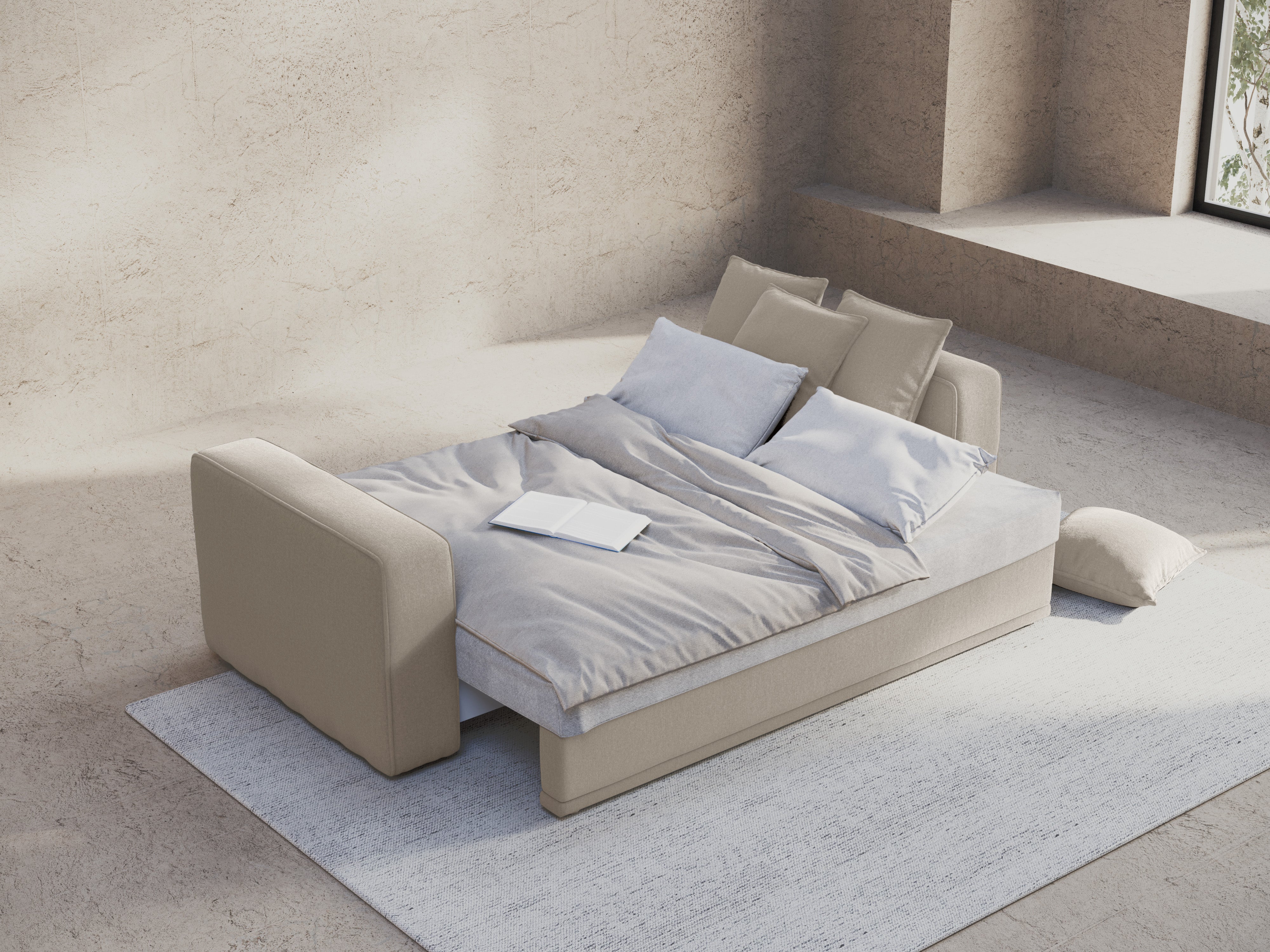 RIBES Beige Chenille Sofa with Sleeping Function