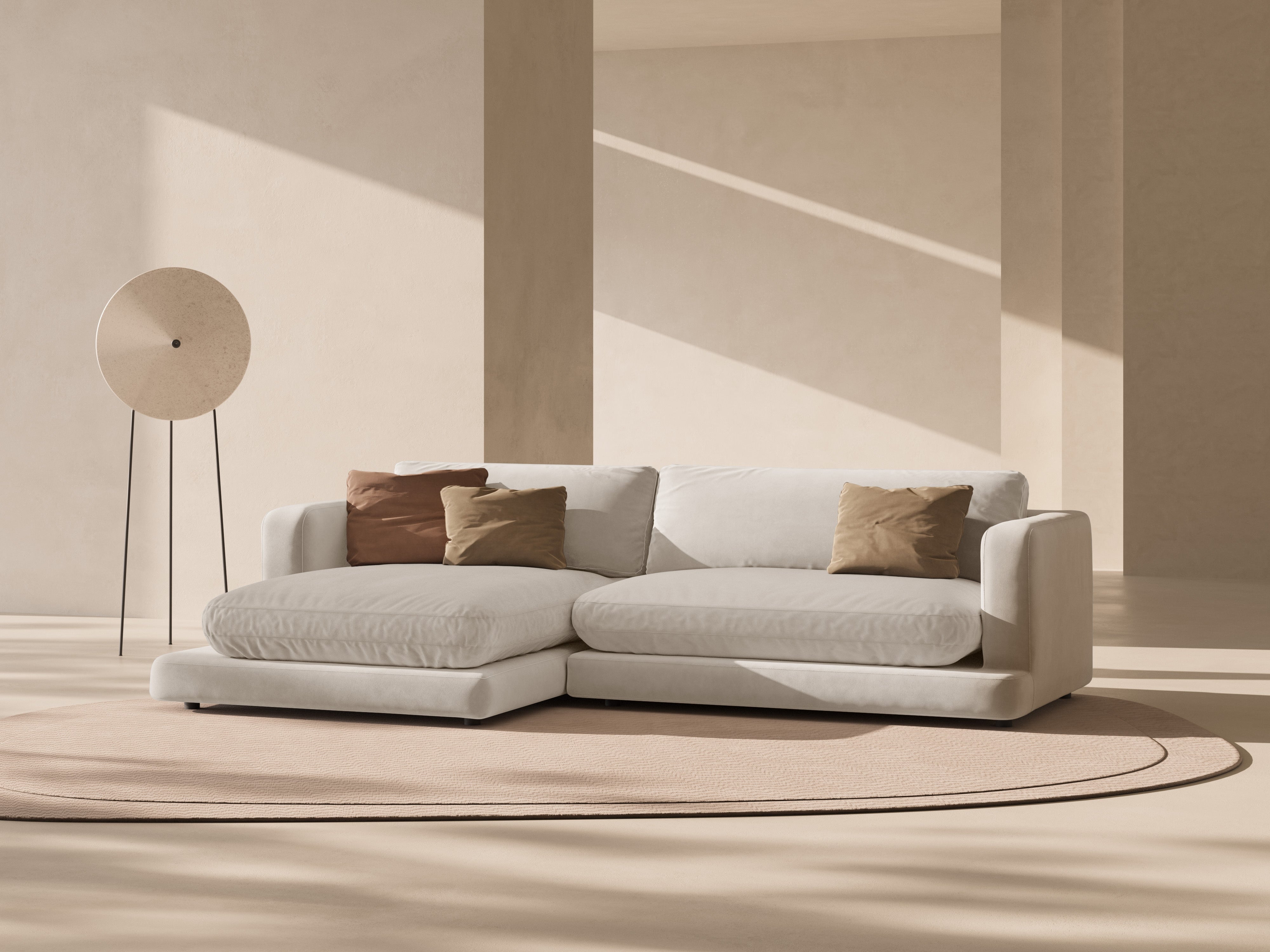Left-facing velvet corner sofa DAPHNE light beige