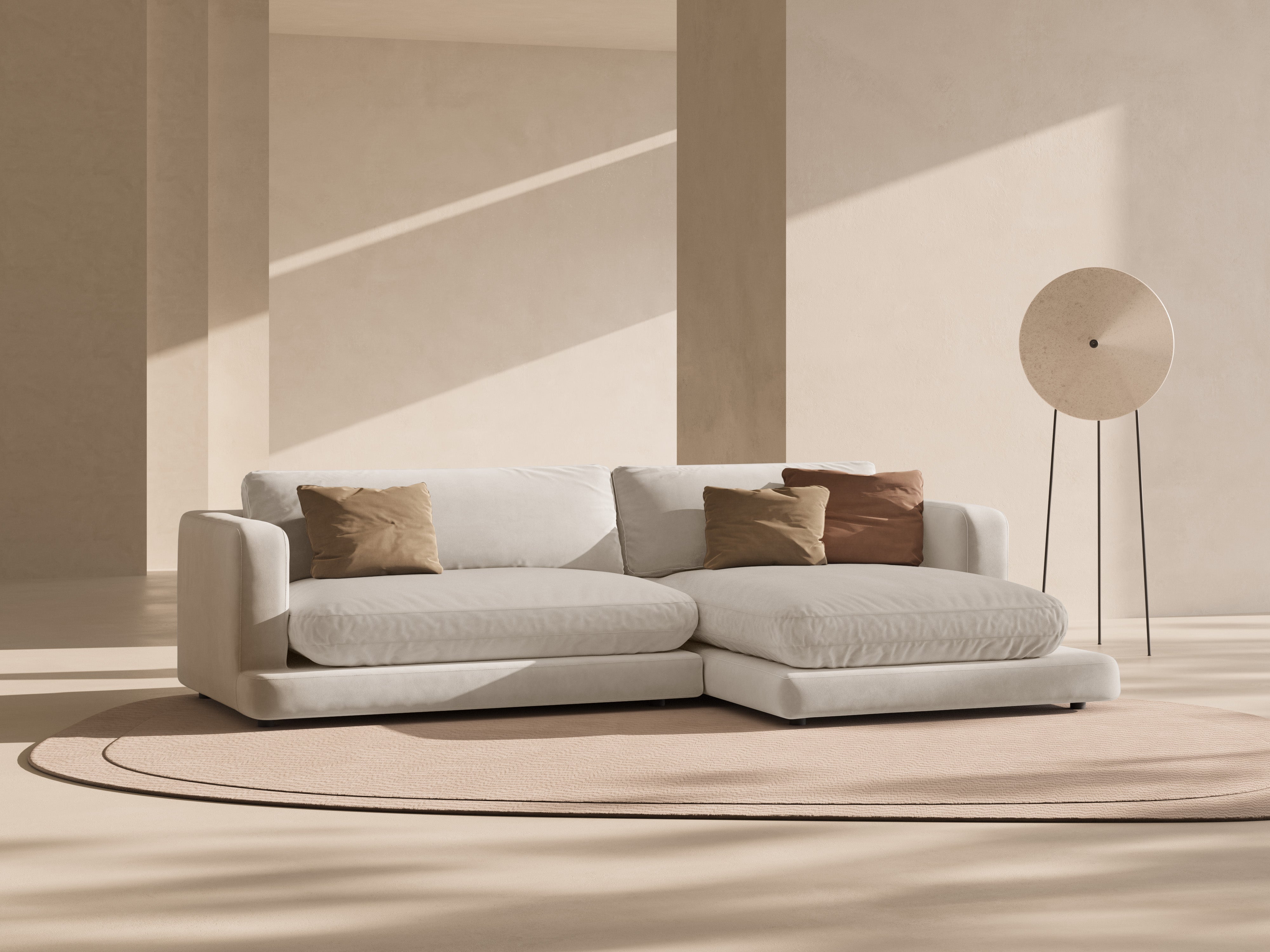 Right-facing velvet corner sofa DAPHNE light beige