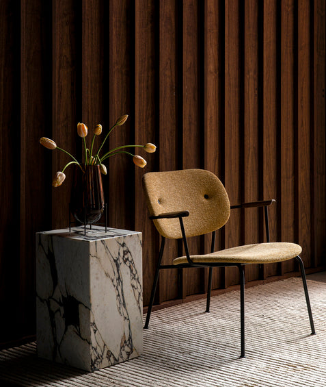 PLINTH Side Table White-Brown Marble