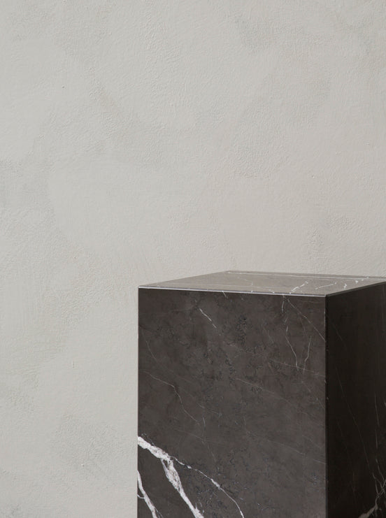 PLINTH Side Table White-Brown Marble