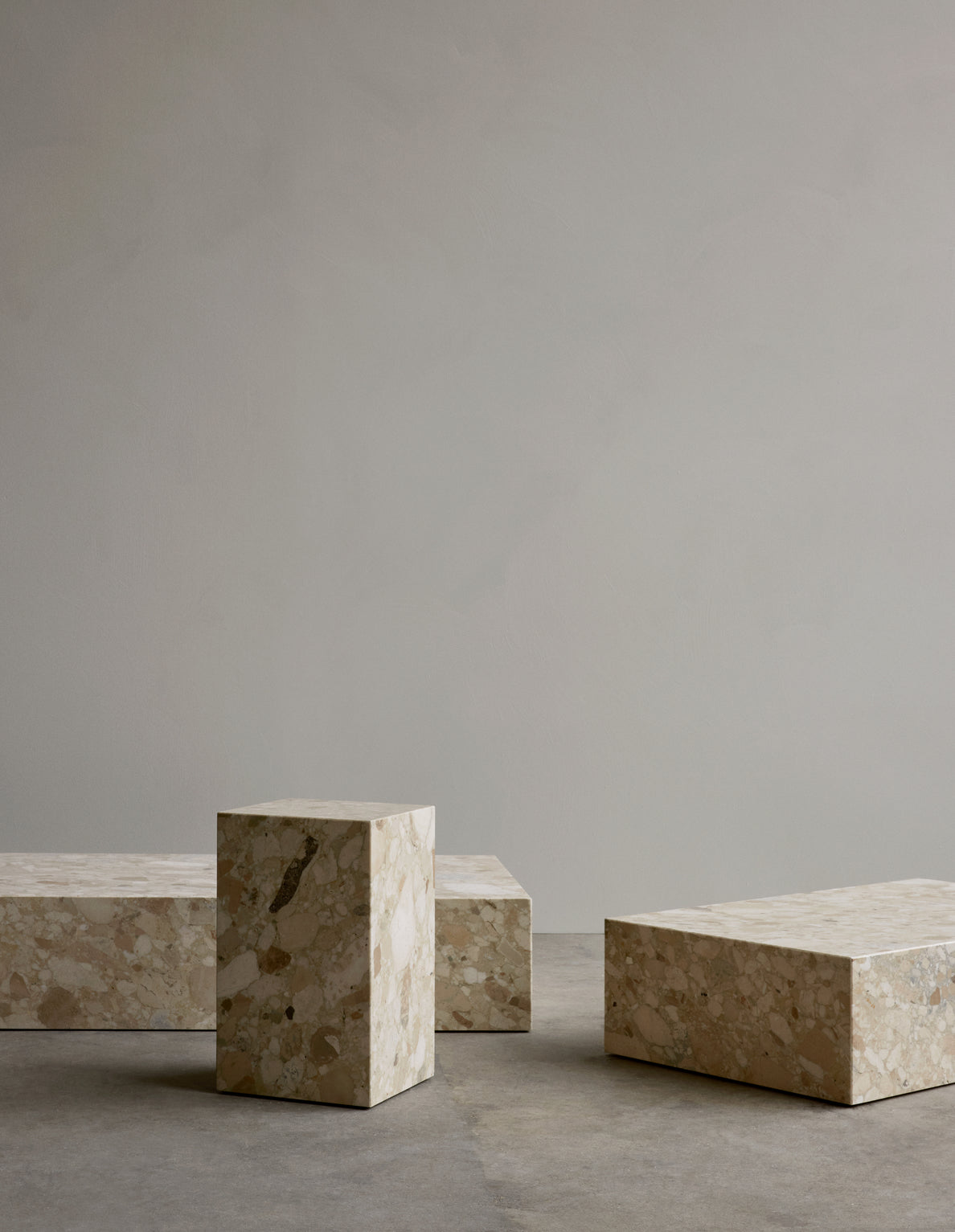 PLINTH Side Table White-Brown Marble