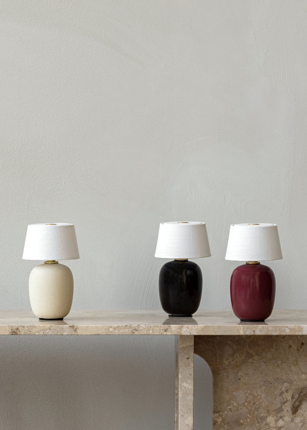 Lampa przenośna TORSO bordowa ceramika z białym kloszem