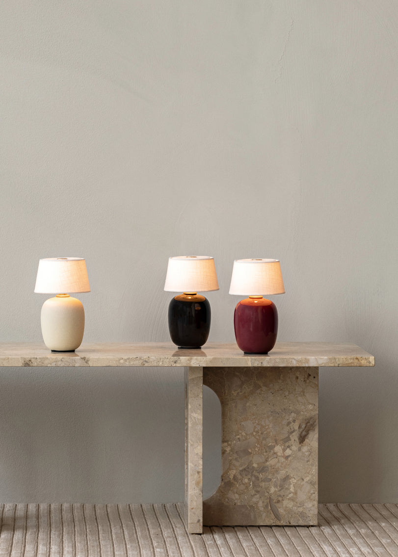 Portable lamp TORSO burgundy ceramic with white shade