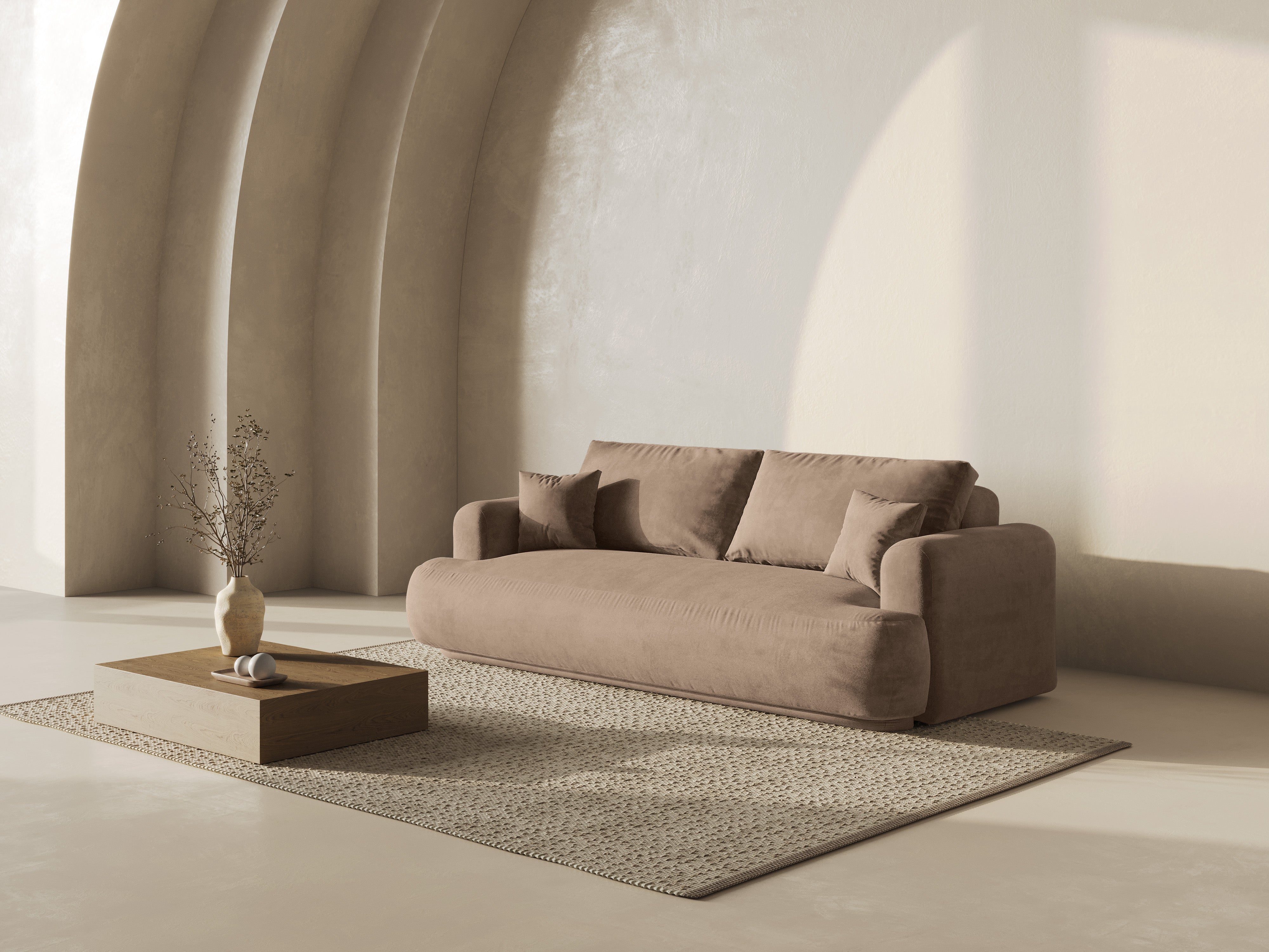 Sofa aksamitna z funkcją spania ELLA ciemnobeżowy