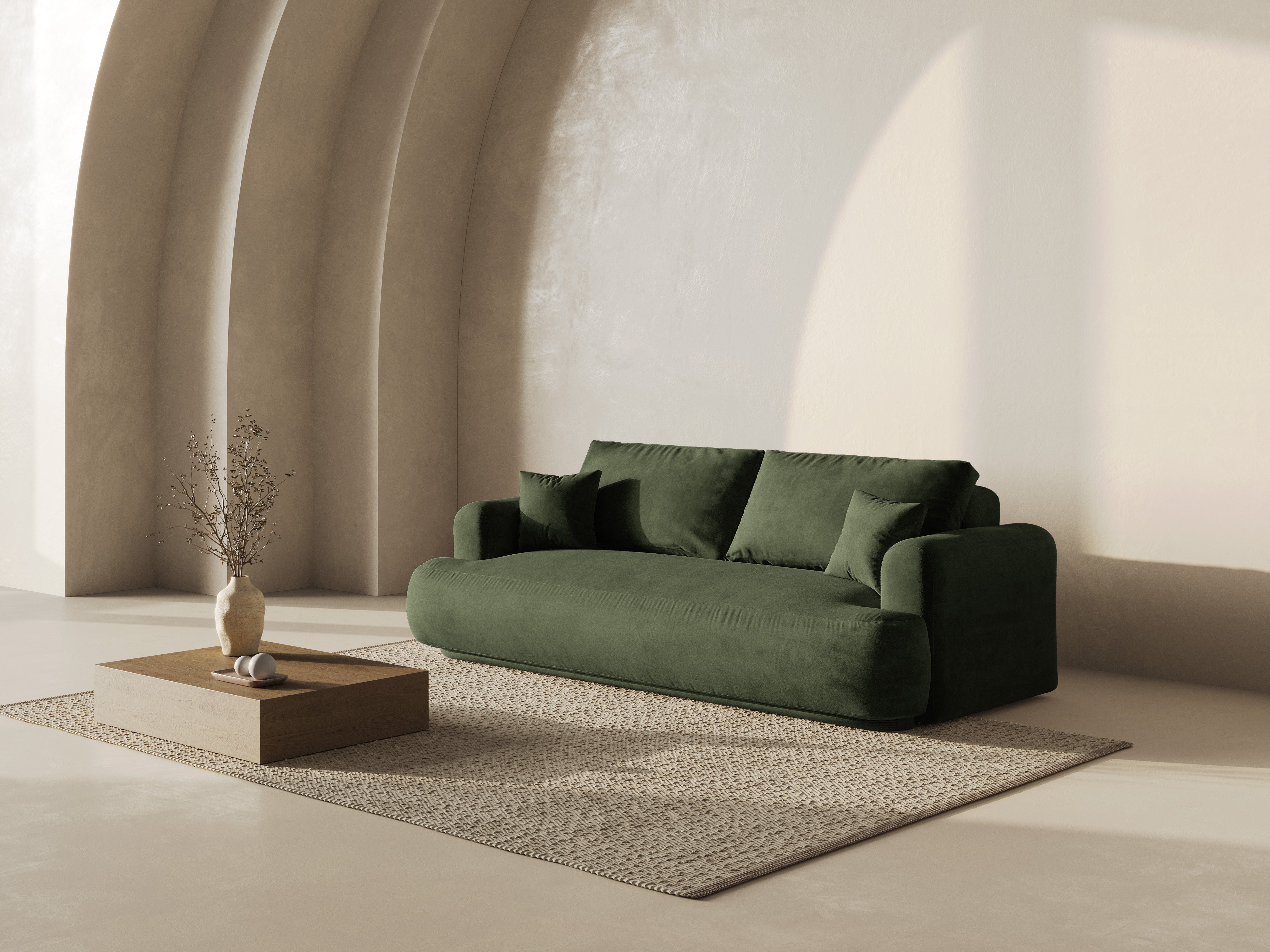 Sofa aksamitna z funkcją spania ELLA zielony