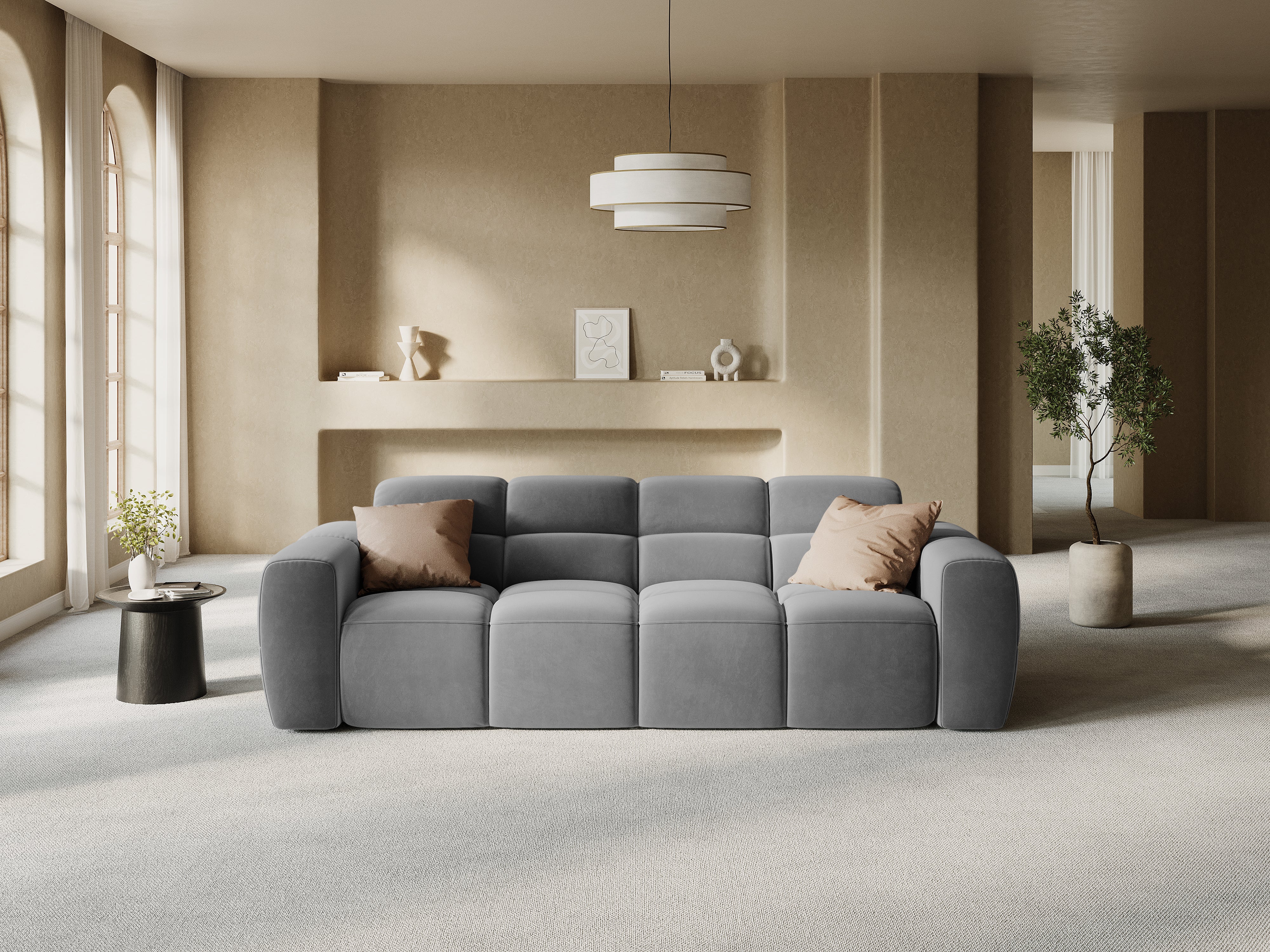 Sofa aksamitna 4-osobowa LISA jasnoszary