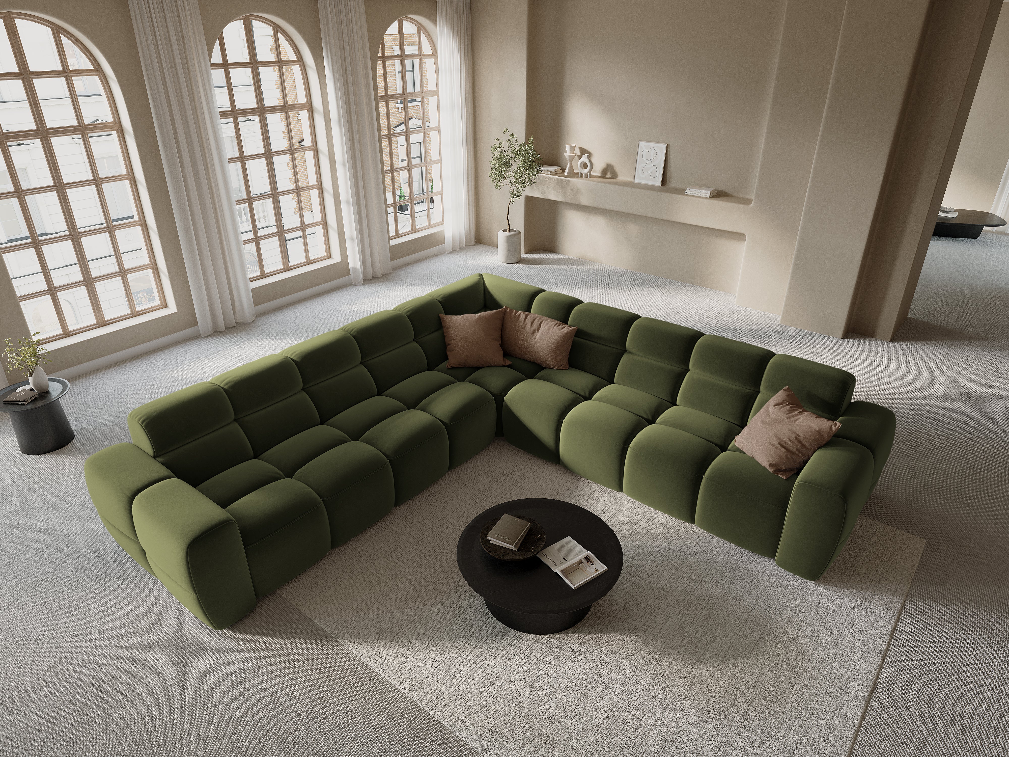 Symmetrical Corner Sofa LISA Green Chenille