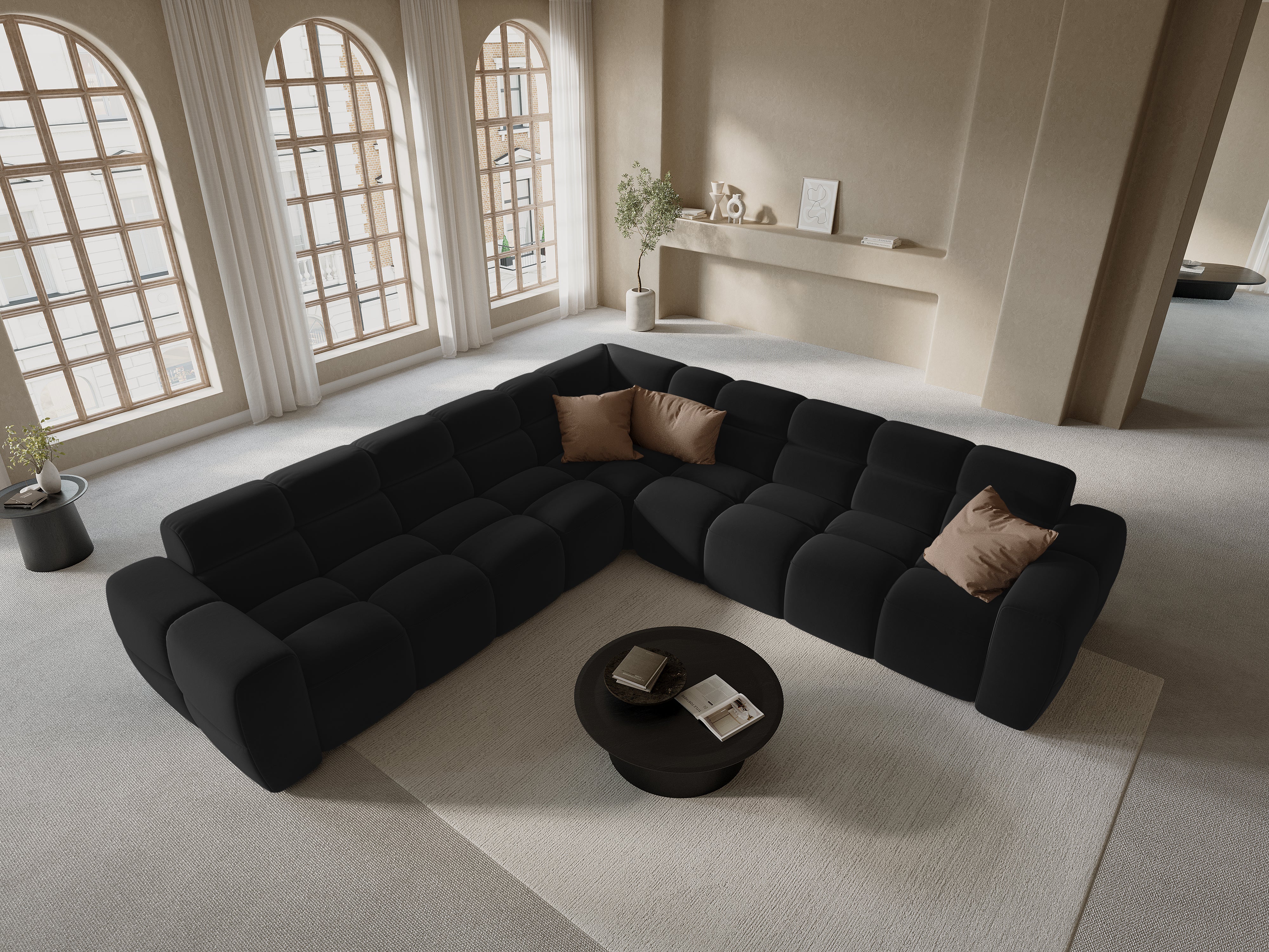 Symmetrical Corner Sofa LISA Dark Blue Chenille