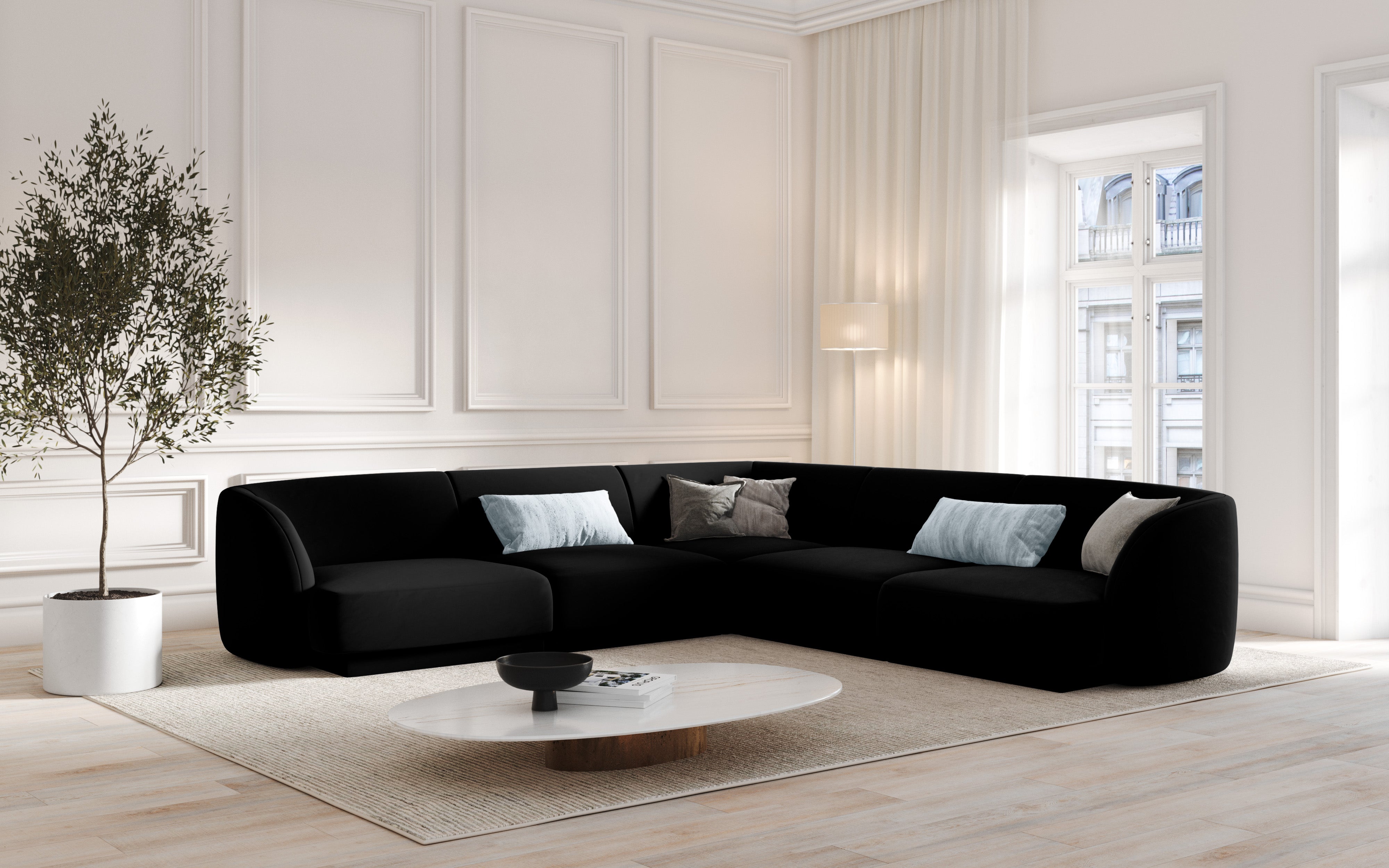 Symmetrical 5-Seater Corner Sofa MILEY Dark Blue Boucle