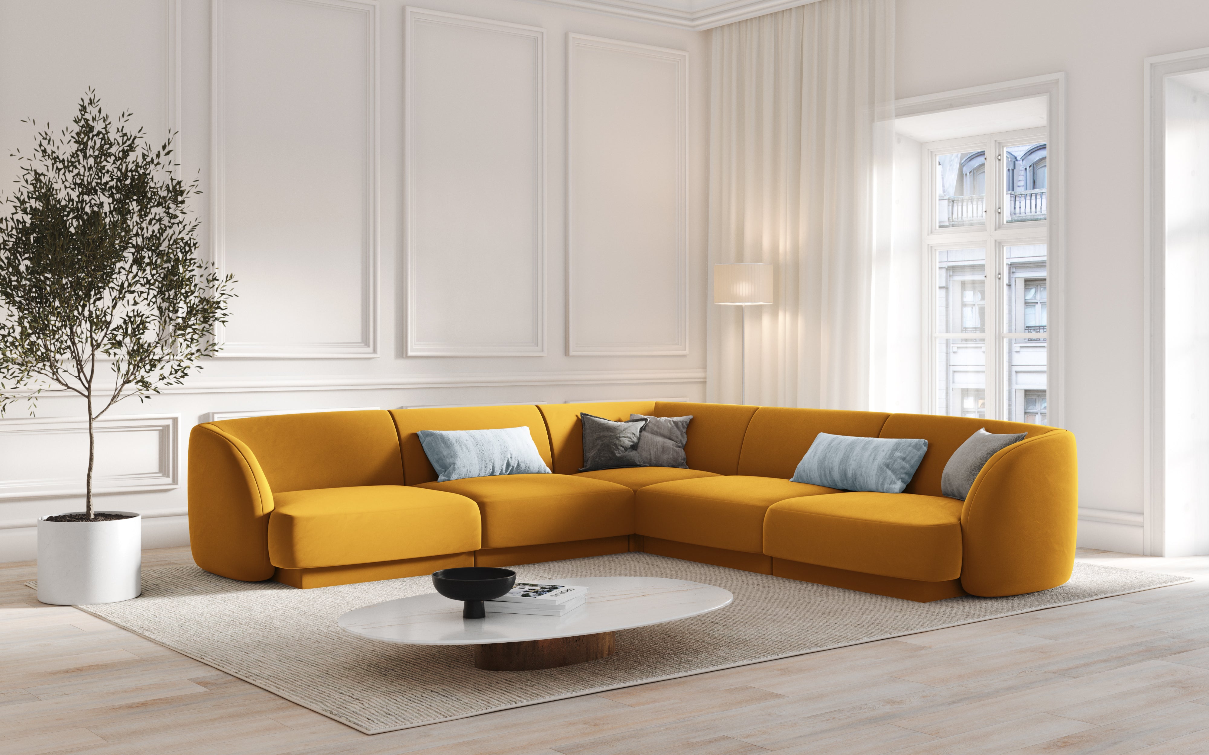 Narożnik aksamitny 5-osobowy MILEY żółty Micadoni Eye on Design