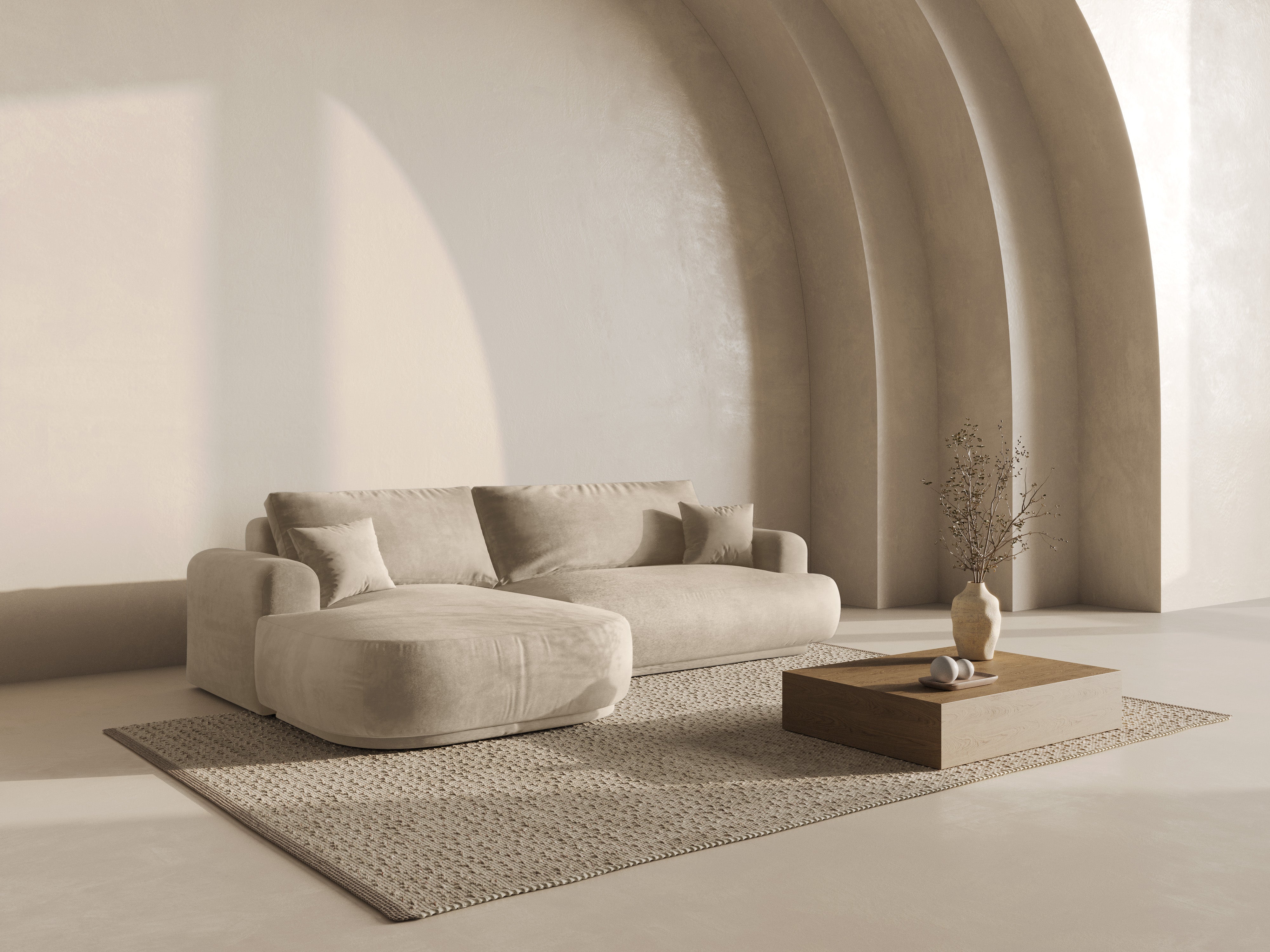 Samt linke Ecke mit Ella Light Beige Schlaffunktion