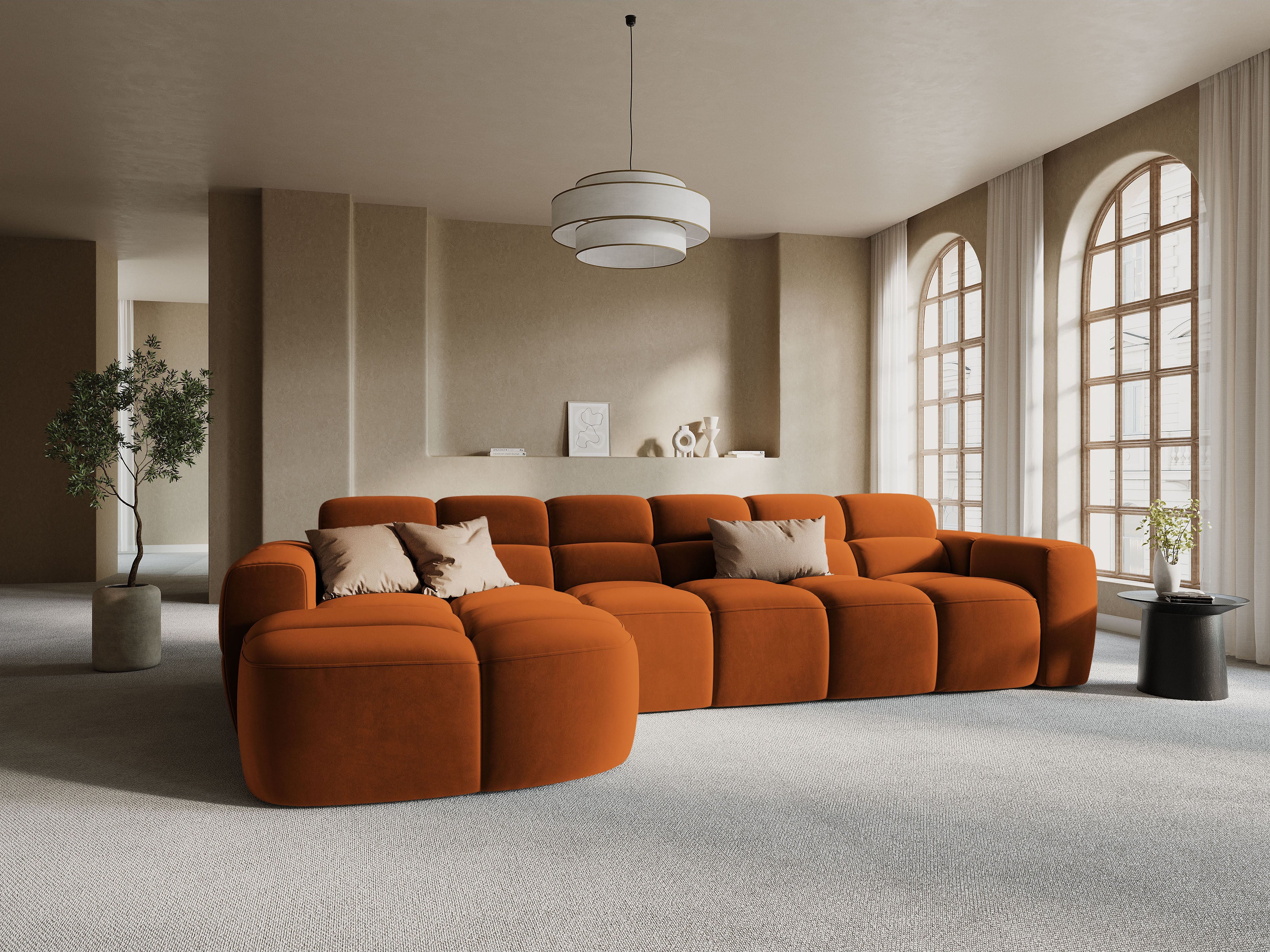 Velvet corner sofa LISA left side terracotta