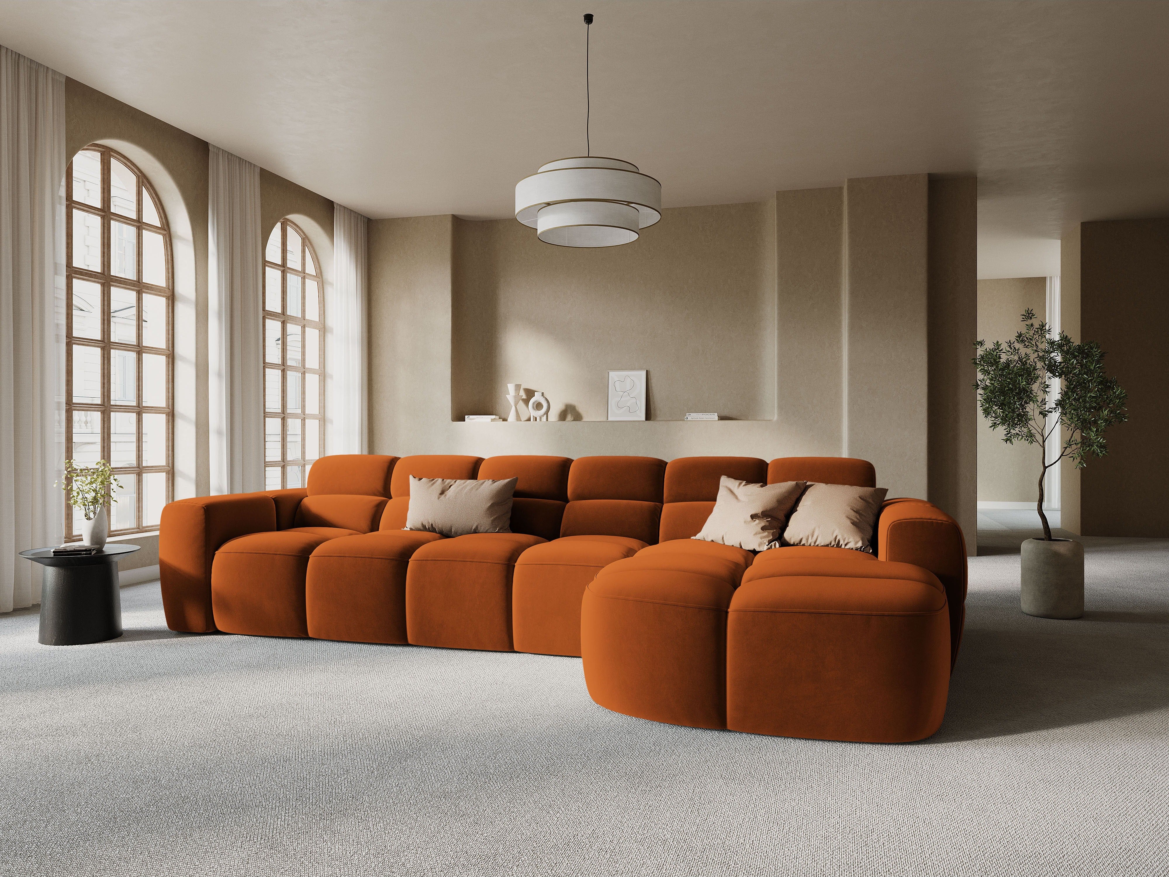 Velvet Corner Sofa Right Side LISA Terracotta