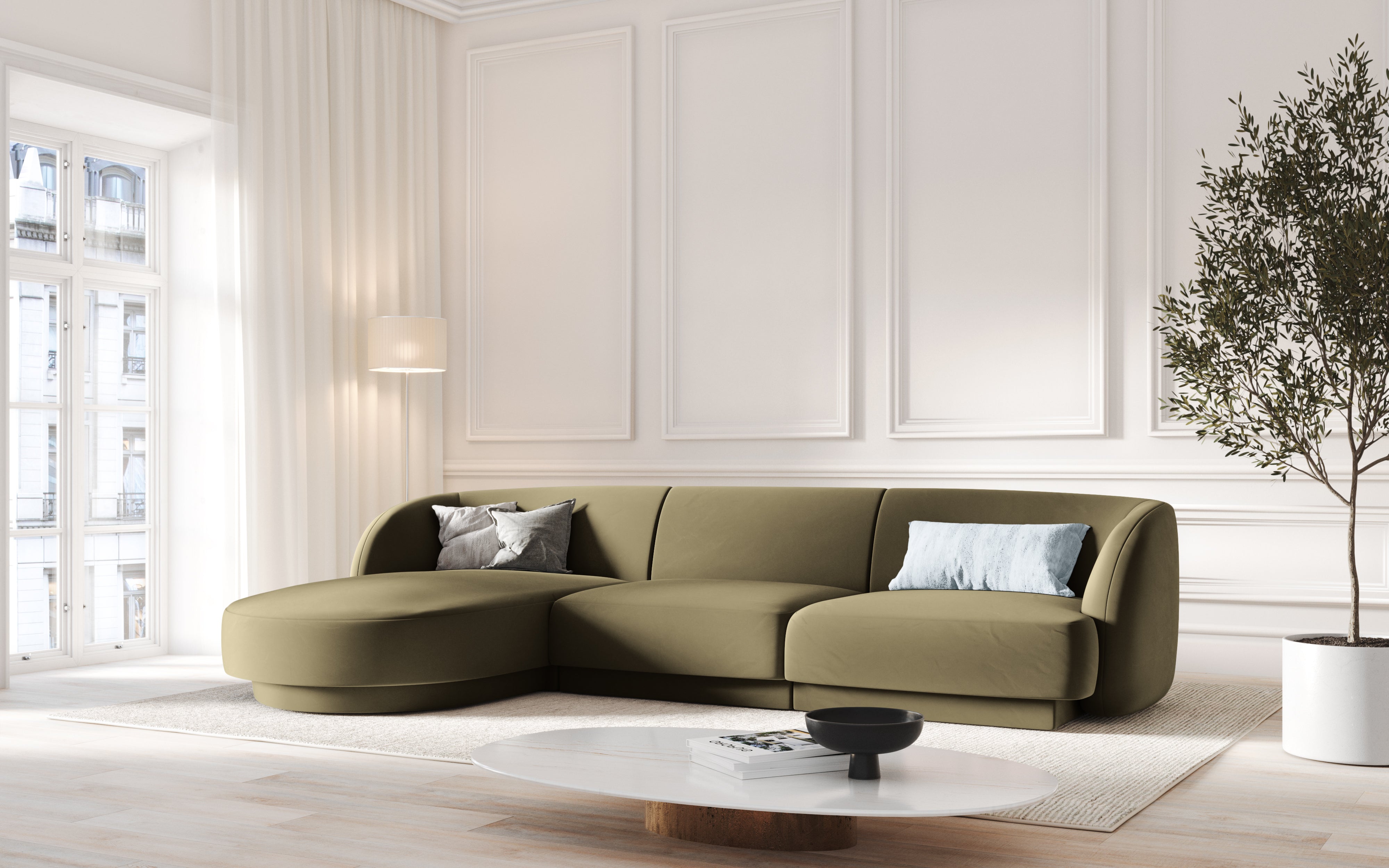 4-seater left-facing corner sofa MILEY green boucle