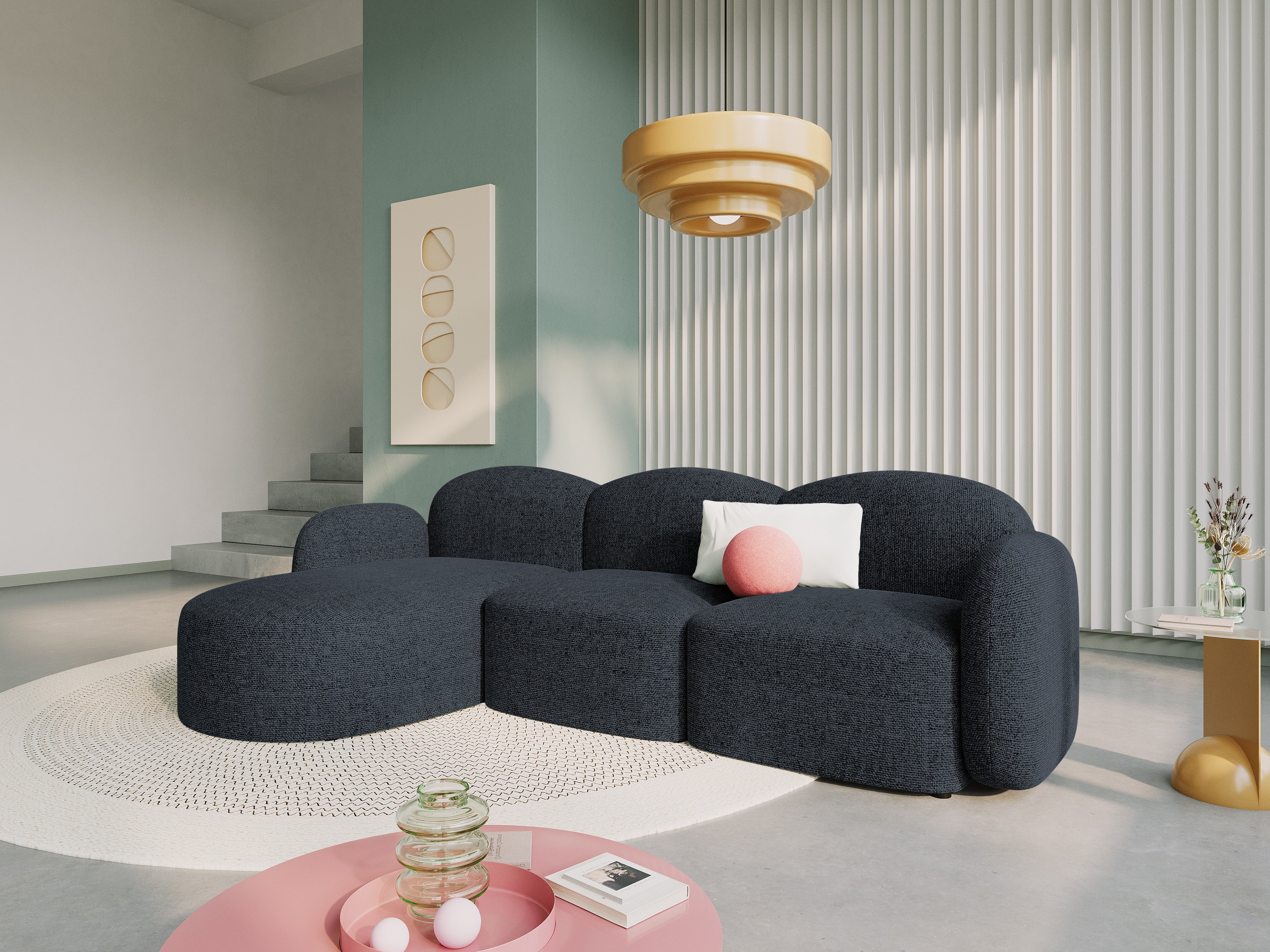 Narożnik lewostronny 5-osobowy BLAIR szenil granatowy melanż Micadoni Eye on Design