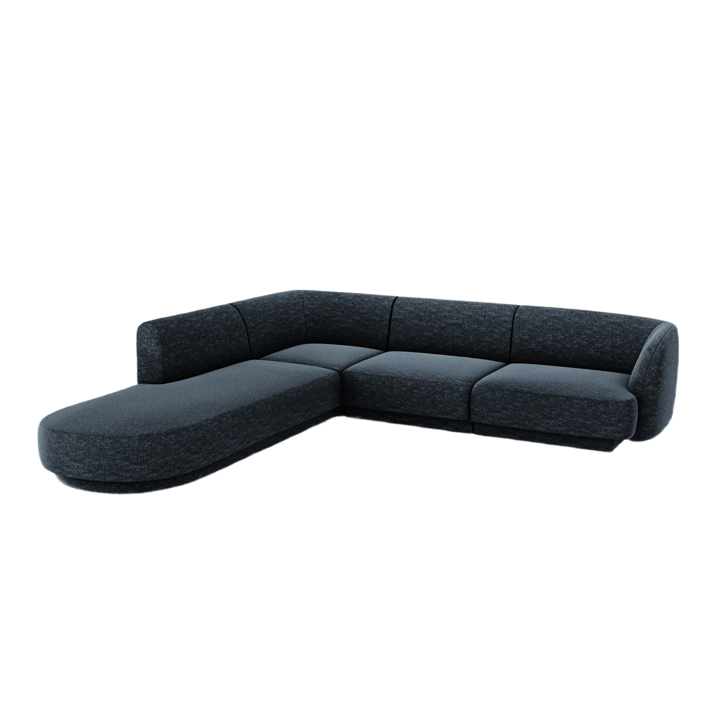 6-seater left-facing corner sofa MILEY in navy blue silky chenille