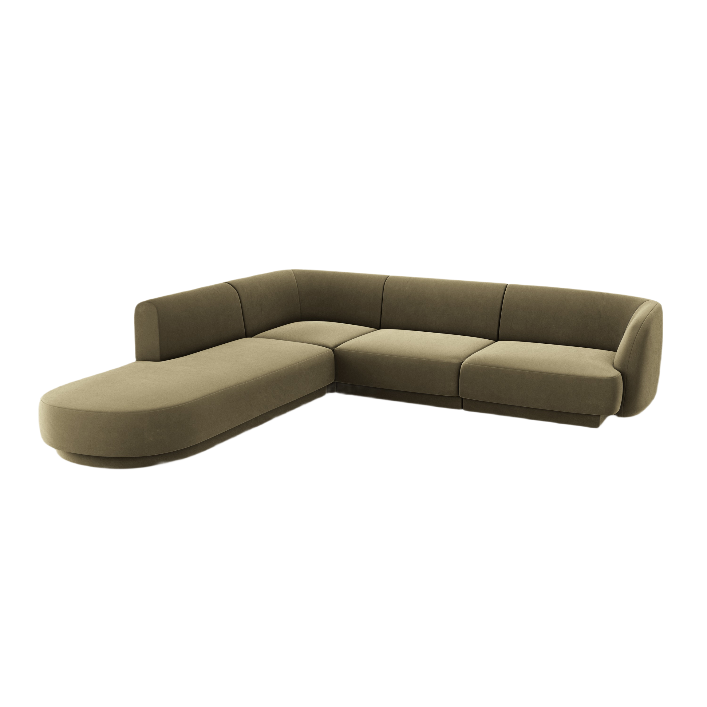 Velvet corner sofa for 6 people, left-sided, MILEY, green